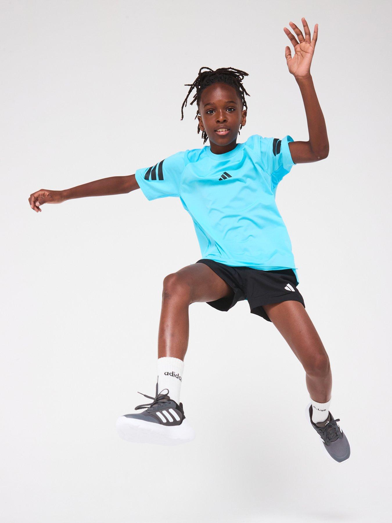 undefined Junior Boys Training T-Shirt- Blue - Bright Cyan/White