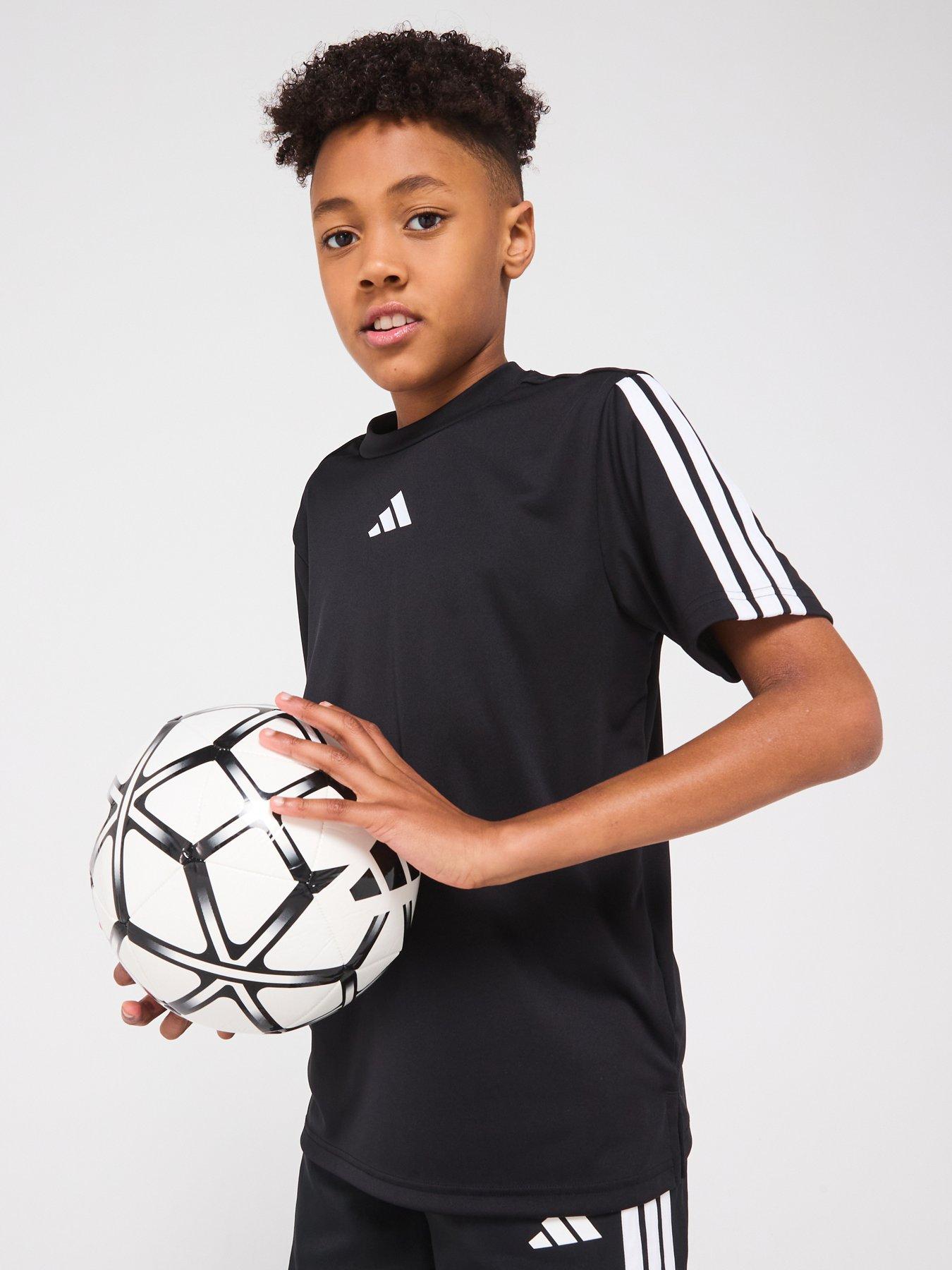 adidas Junior Boys Train Essentials 3 Stripe T-Shirt - Black - Black/White