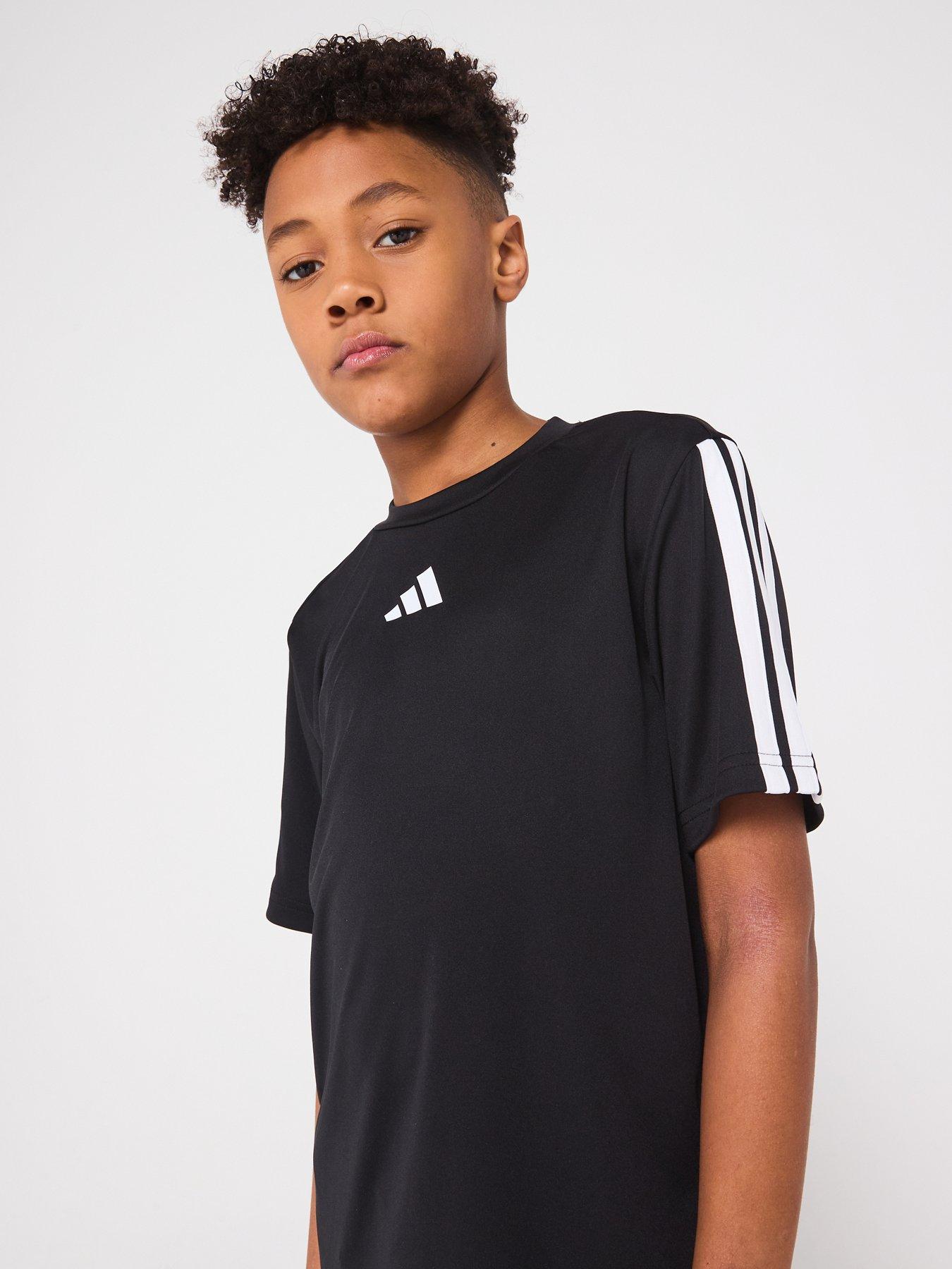 adidas Junior Boys Train Essentials Stripe T-Shirt Black