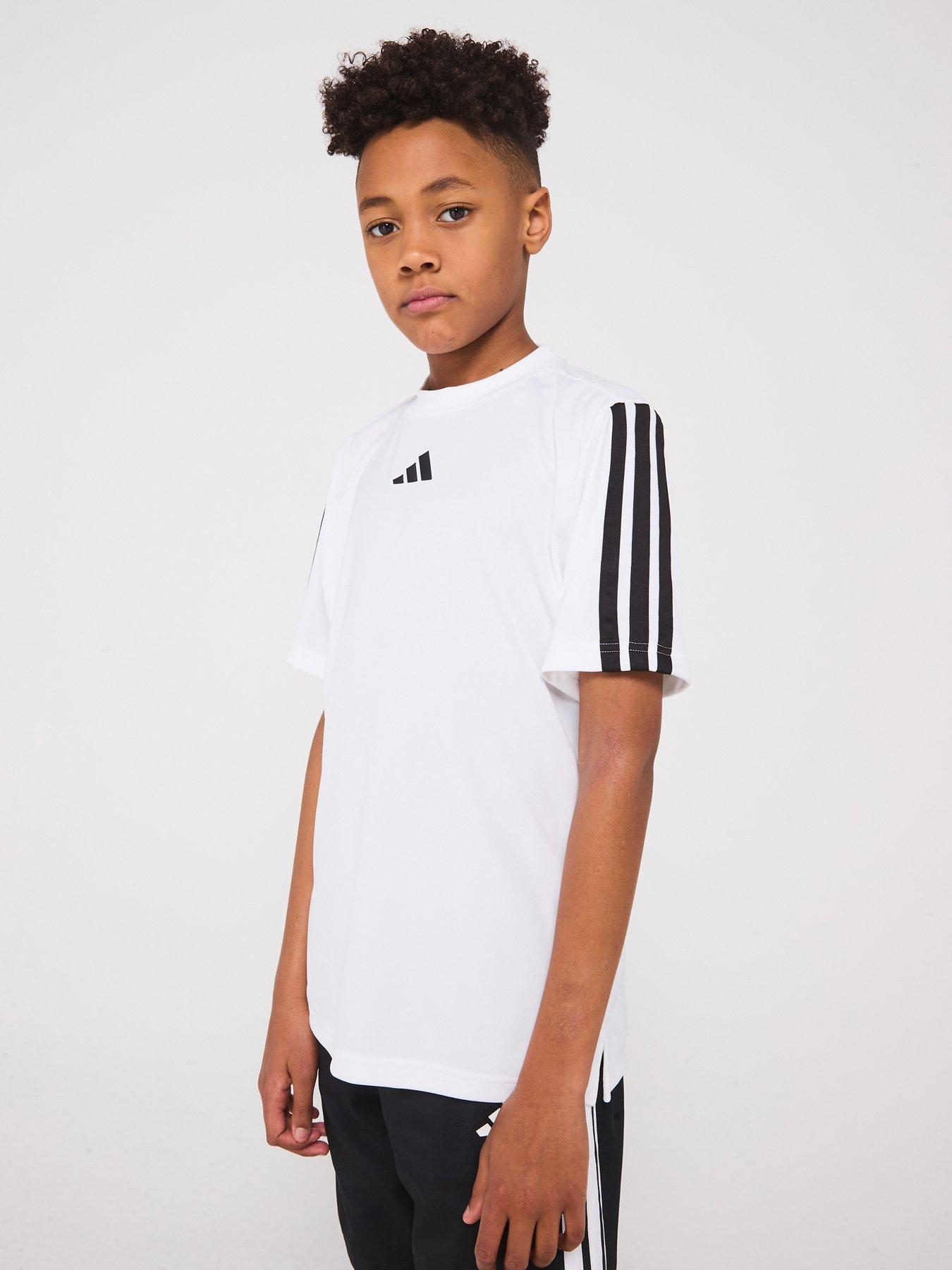 undefined Junior Boys Train Essentials 3 Stripe T-Shirt - White