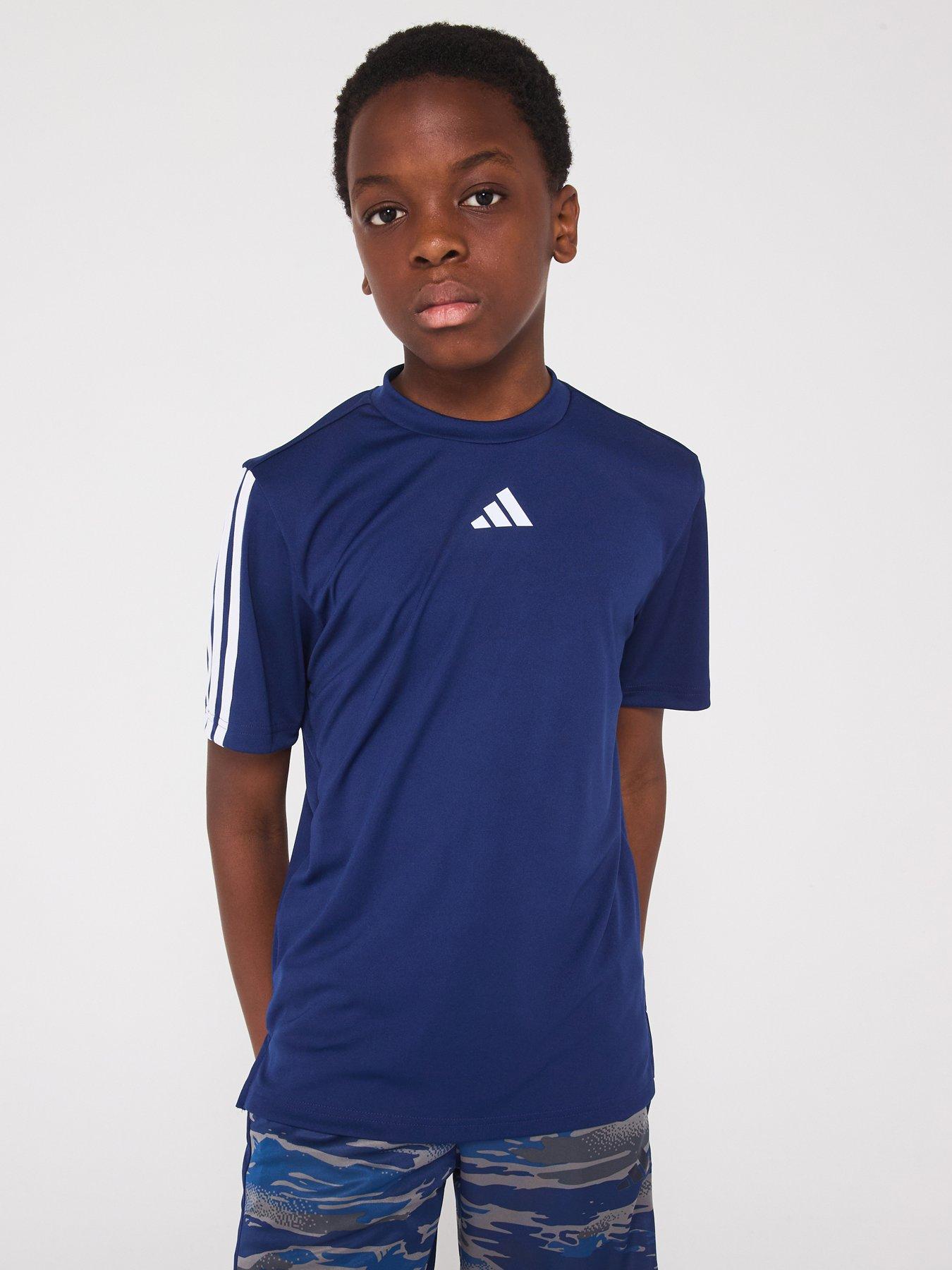 undefined Junior Boys Train Essentials 3 Stripe T-Shirt - Navy