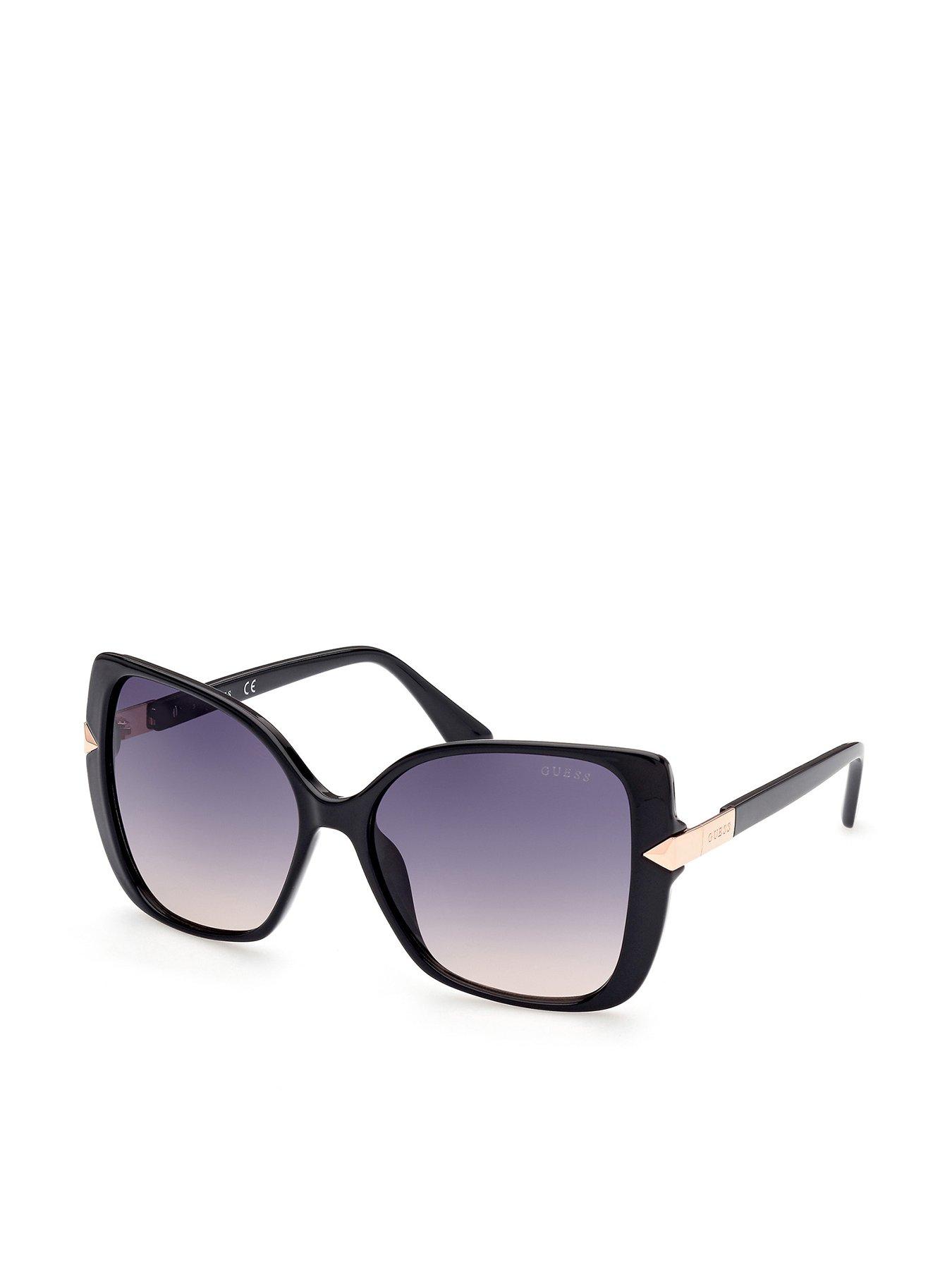 Guess Butterfly Metal Trim Arm Sunglasses - Shiny Black
