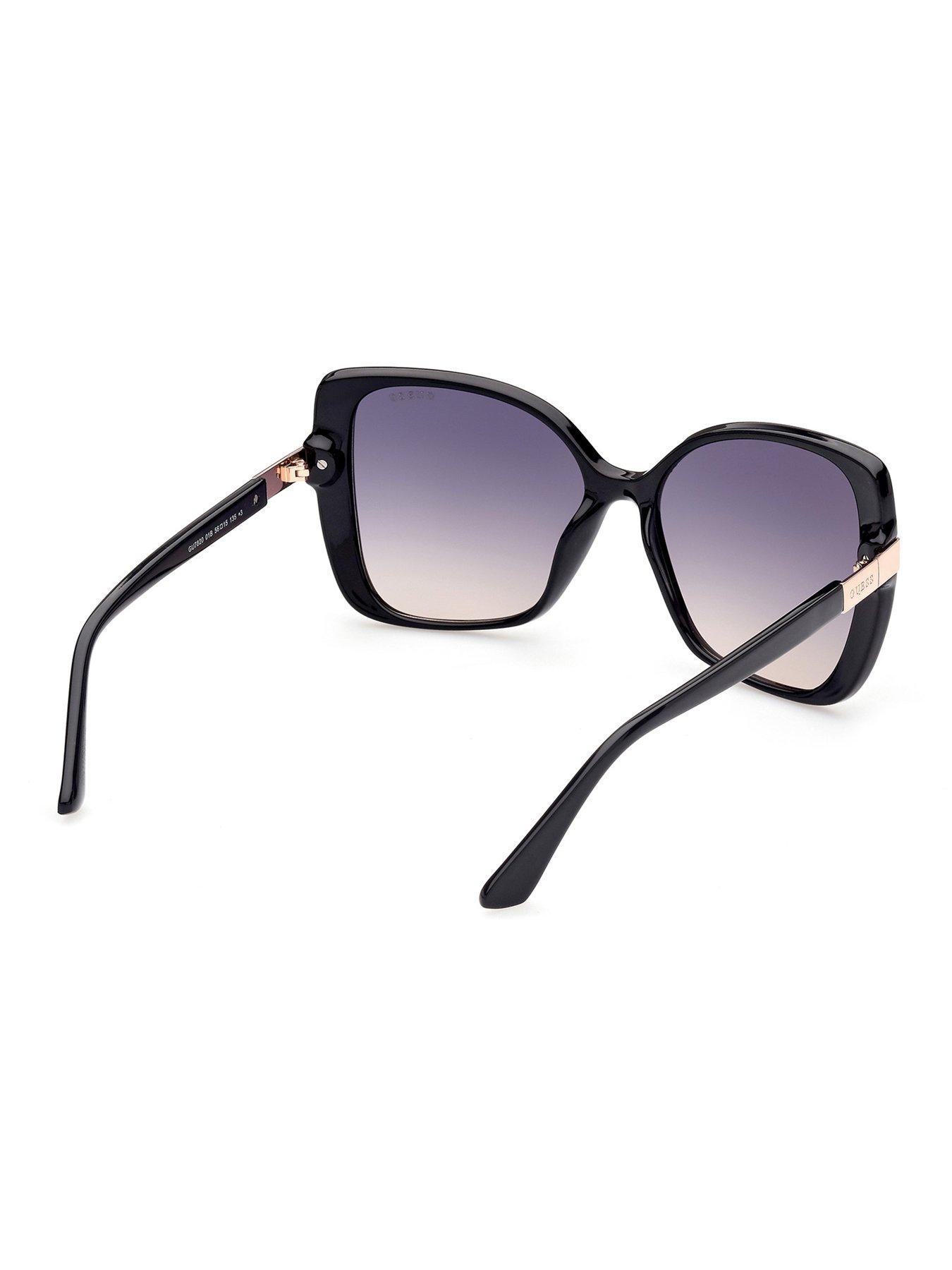 Image 4 of 6 of Guess Butterfly Metal Trim Arm Sunglasses - Black