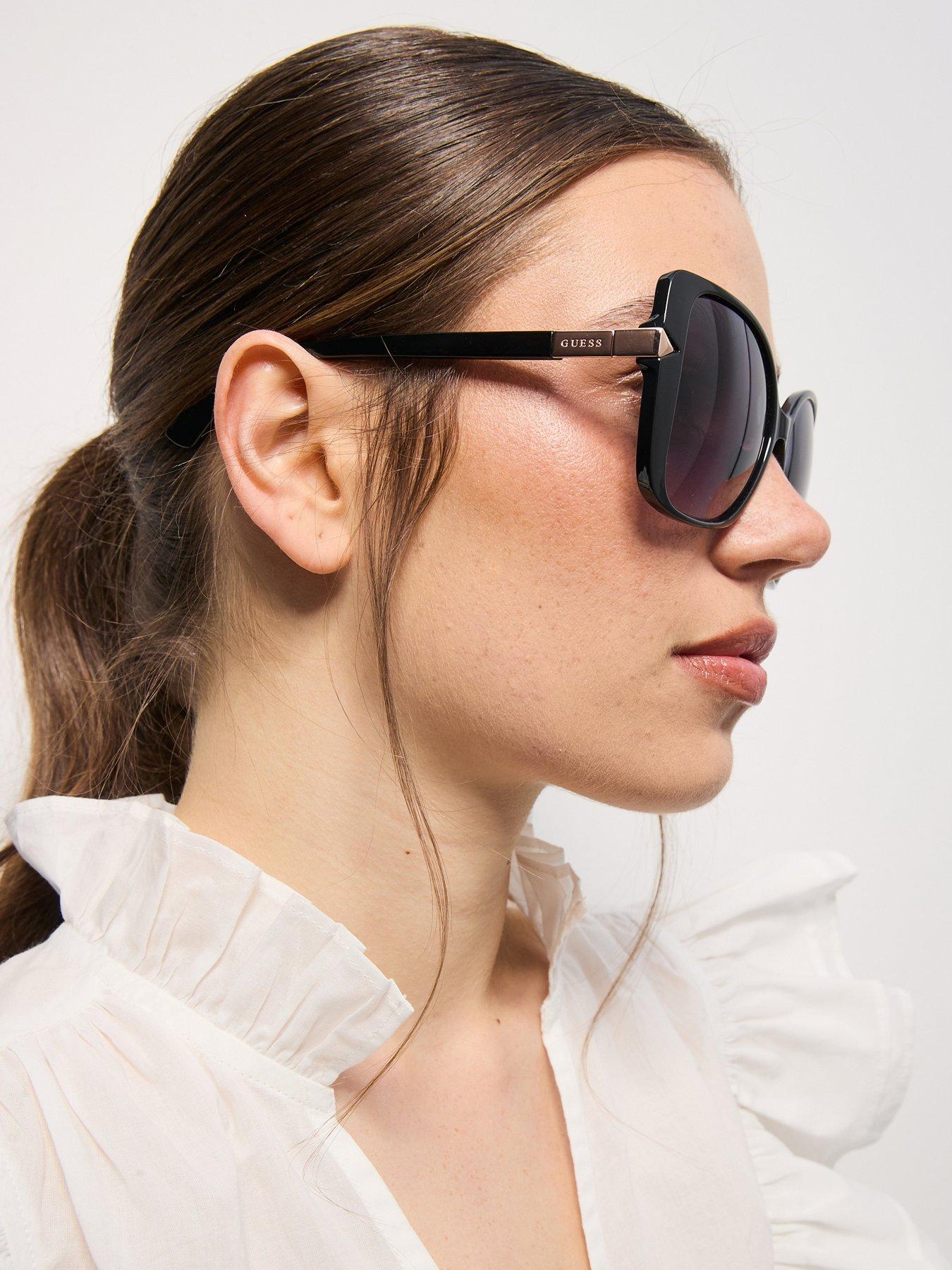 Image 6 of 6 of Guess Butterfly Metal Trim Arm Sunglasses - Black