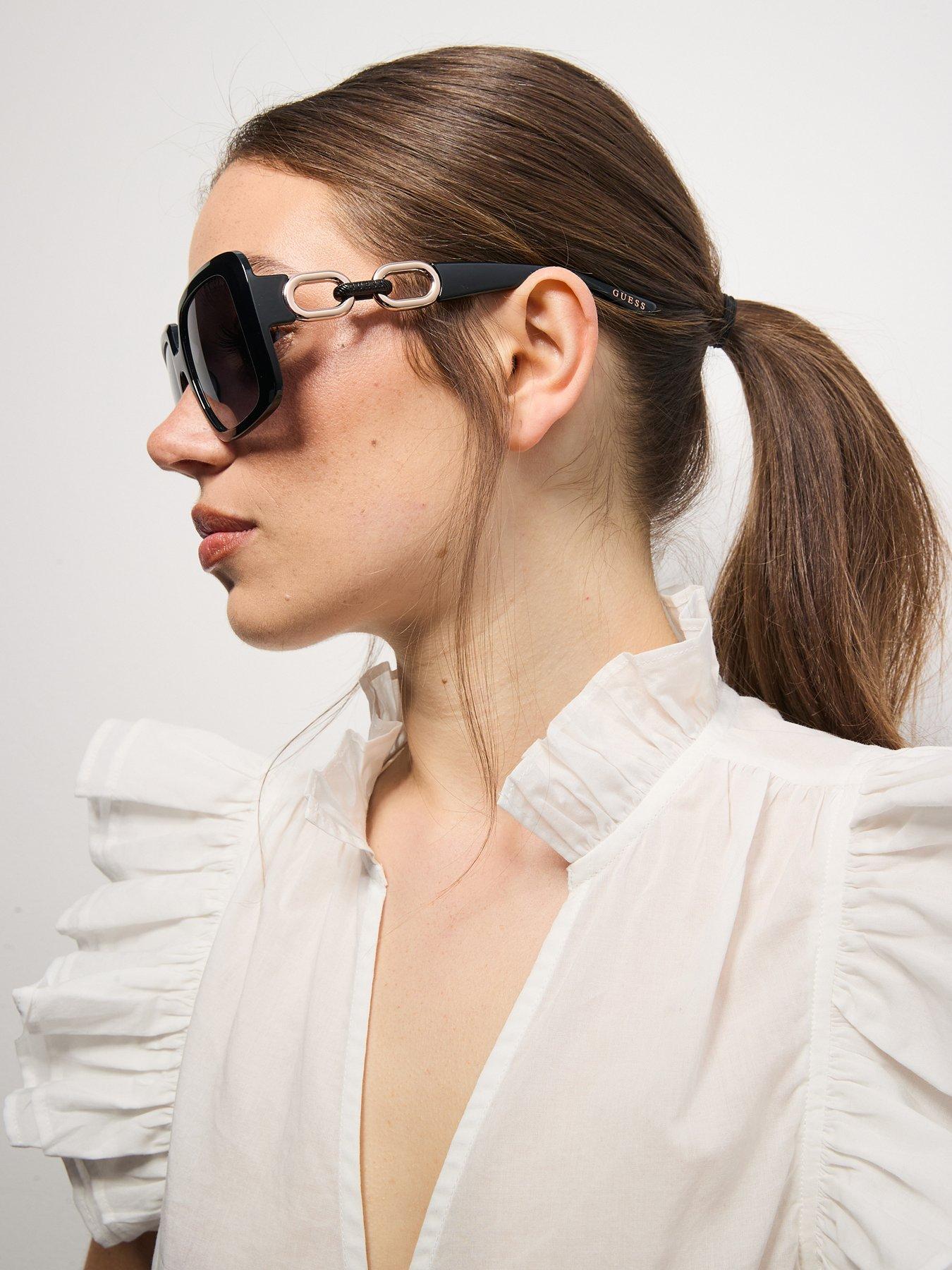 Image 6 of 6 of Guess Square Chain Side Sunglasses - Black