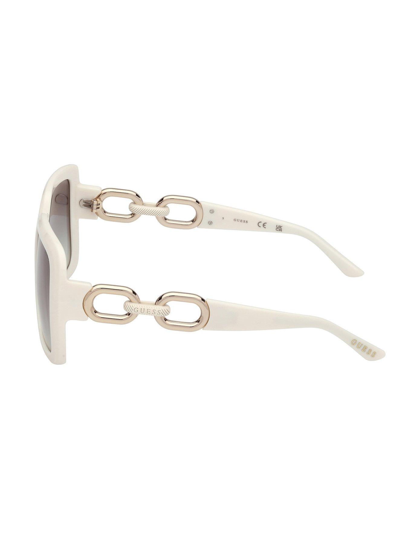 Image 2 of 4 of Guess Square Chain Side Sunglasses - White