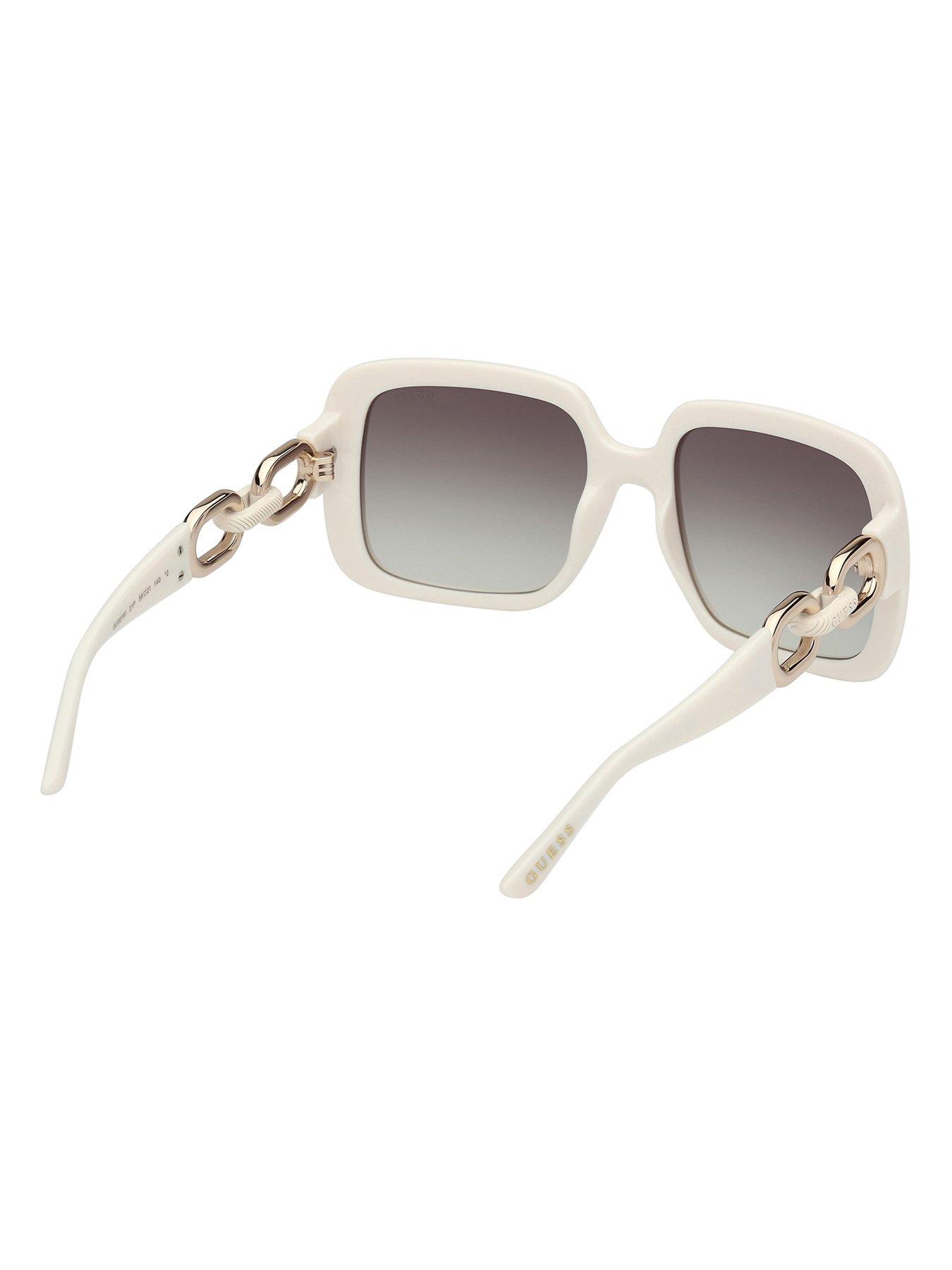 Image 3 of 4 of Guess Square Chain Side Sunglasses - White