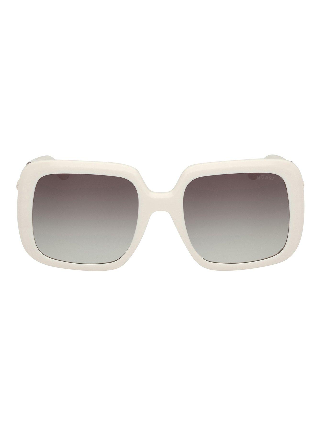 Image 4 of 4 of Guess Square Chain Side Sunglasses - White