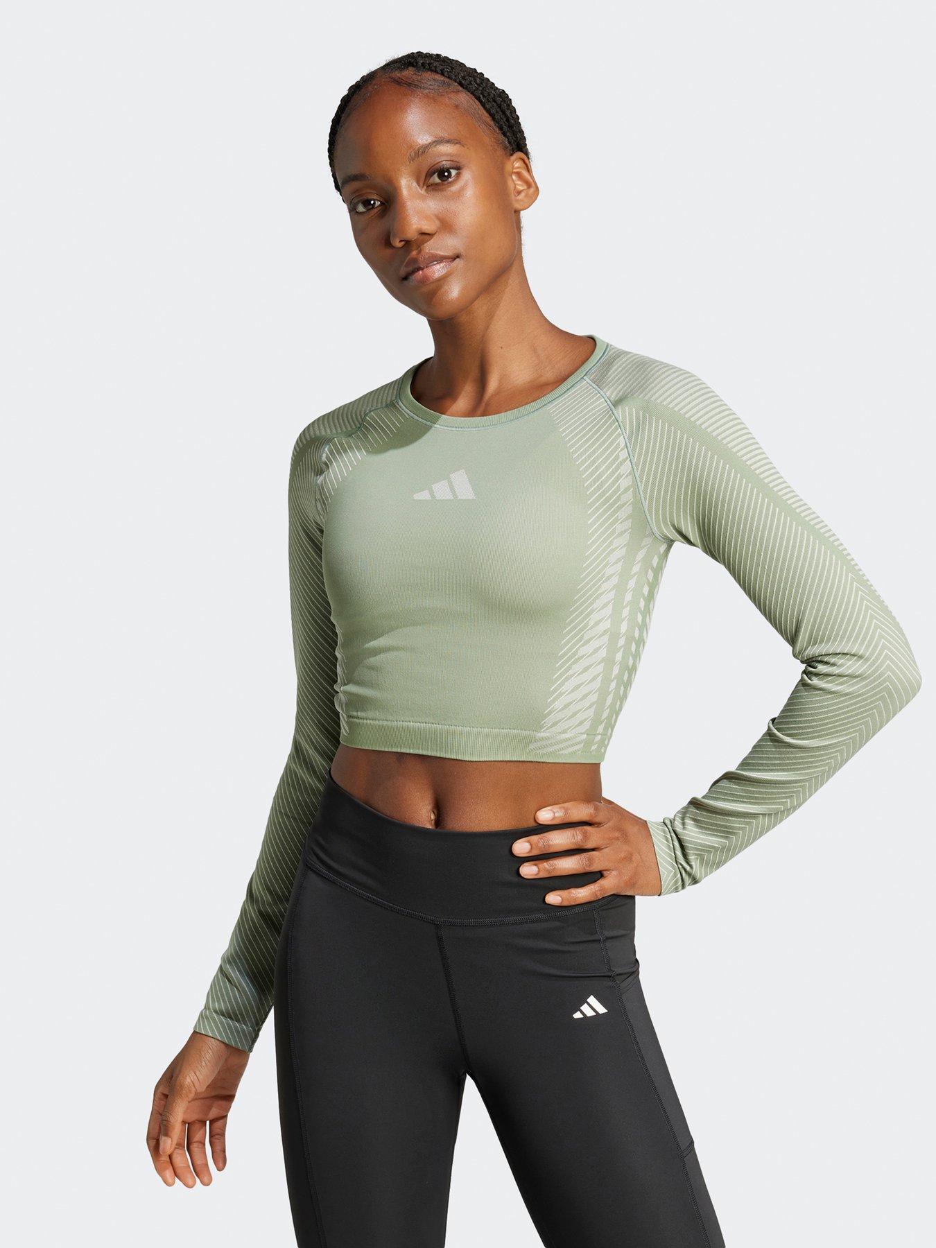 undefined Womens Training Seamless Long Sleeve Crop Top - Green