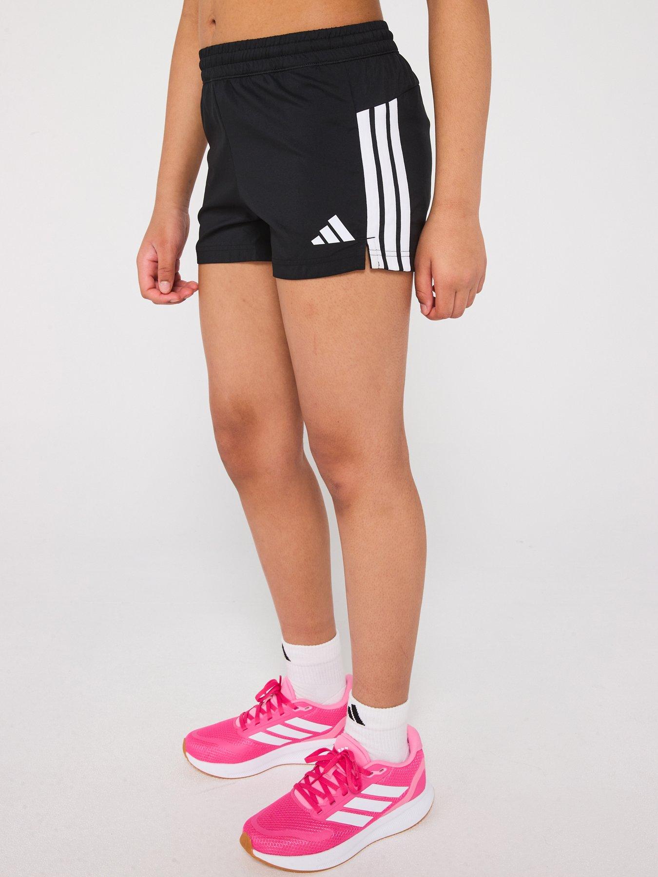undefined Junior Girls Train Essentials 3 Stripe Shorts - Black/White