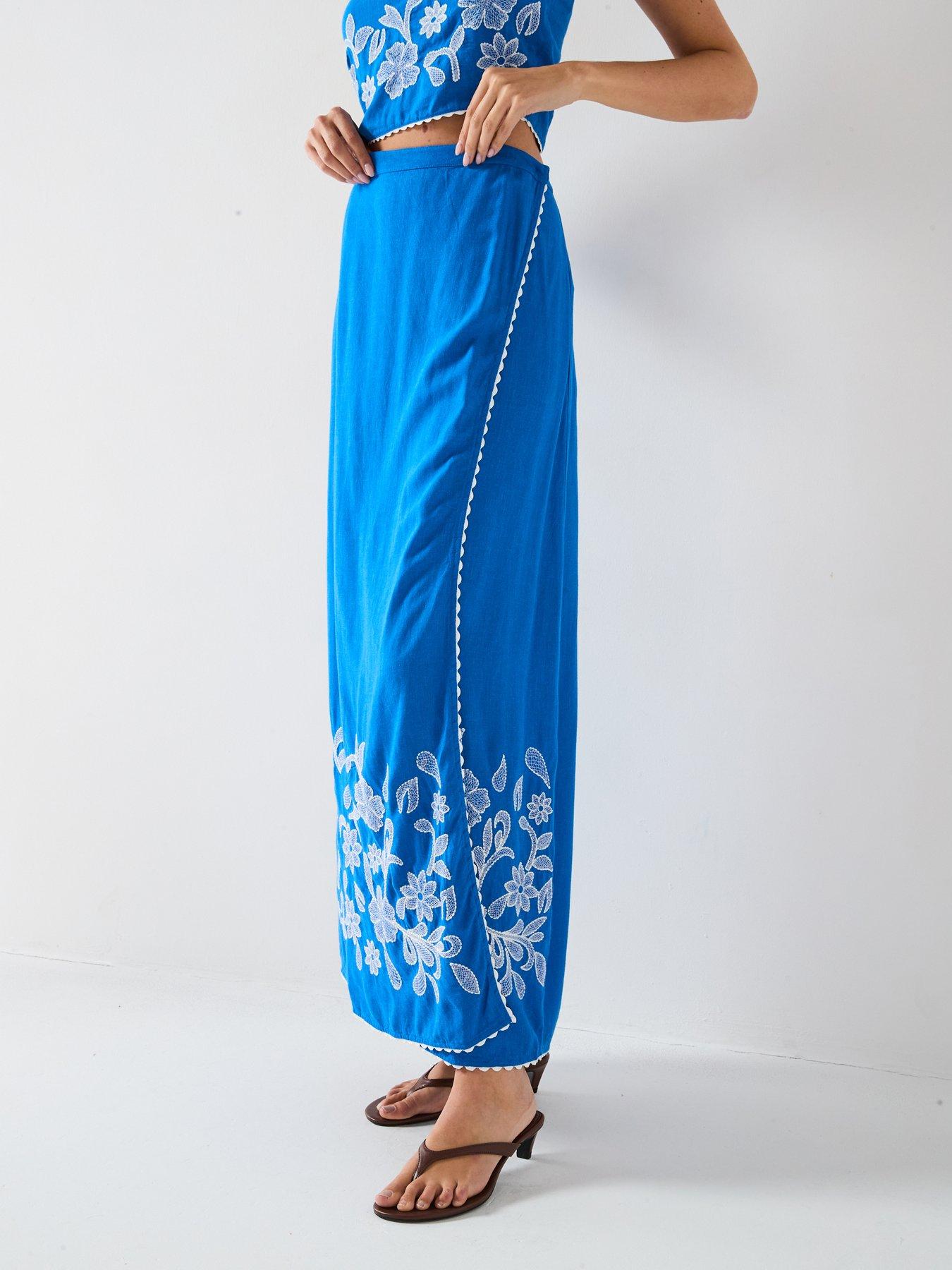 V by Very: Embroidered Skirt Co-Ord - Blue