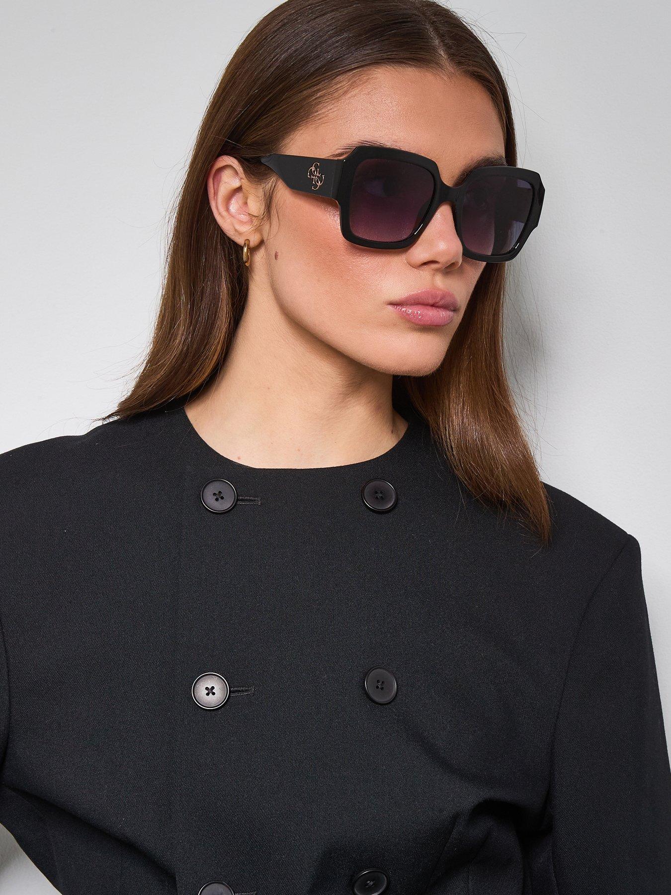 Guess Square Large Logo Sunglasses - Shiny Black