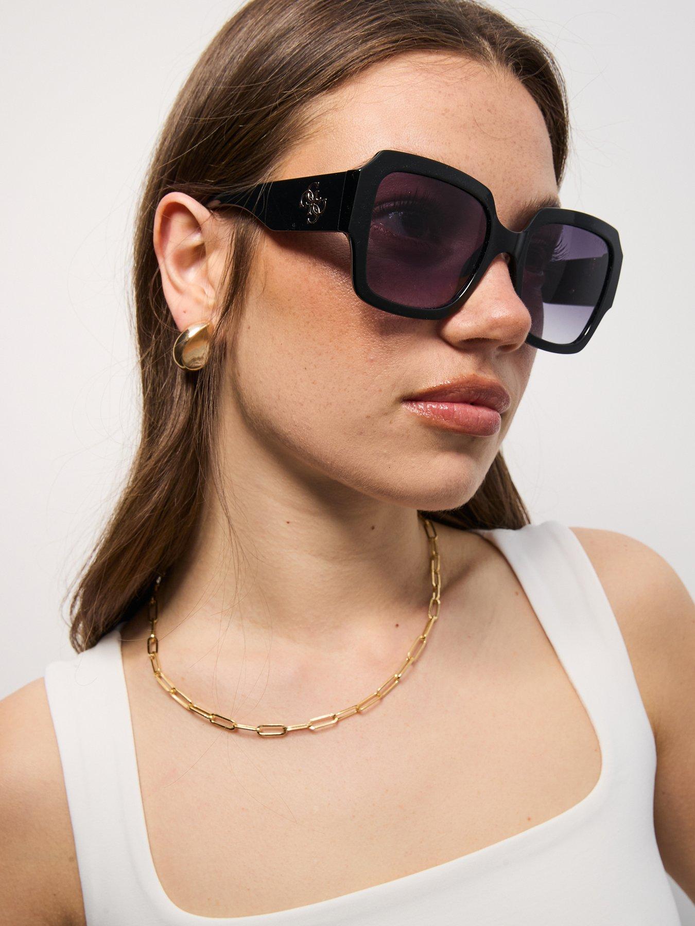 Guess Square Large Logo Sunglasses - Shiny Black
