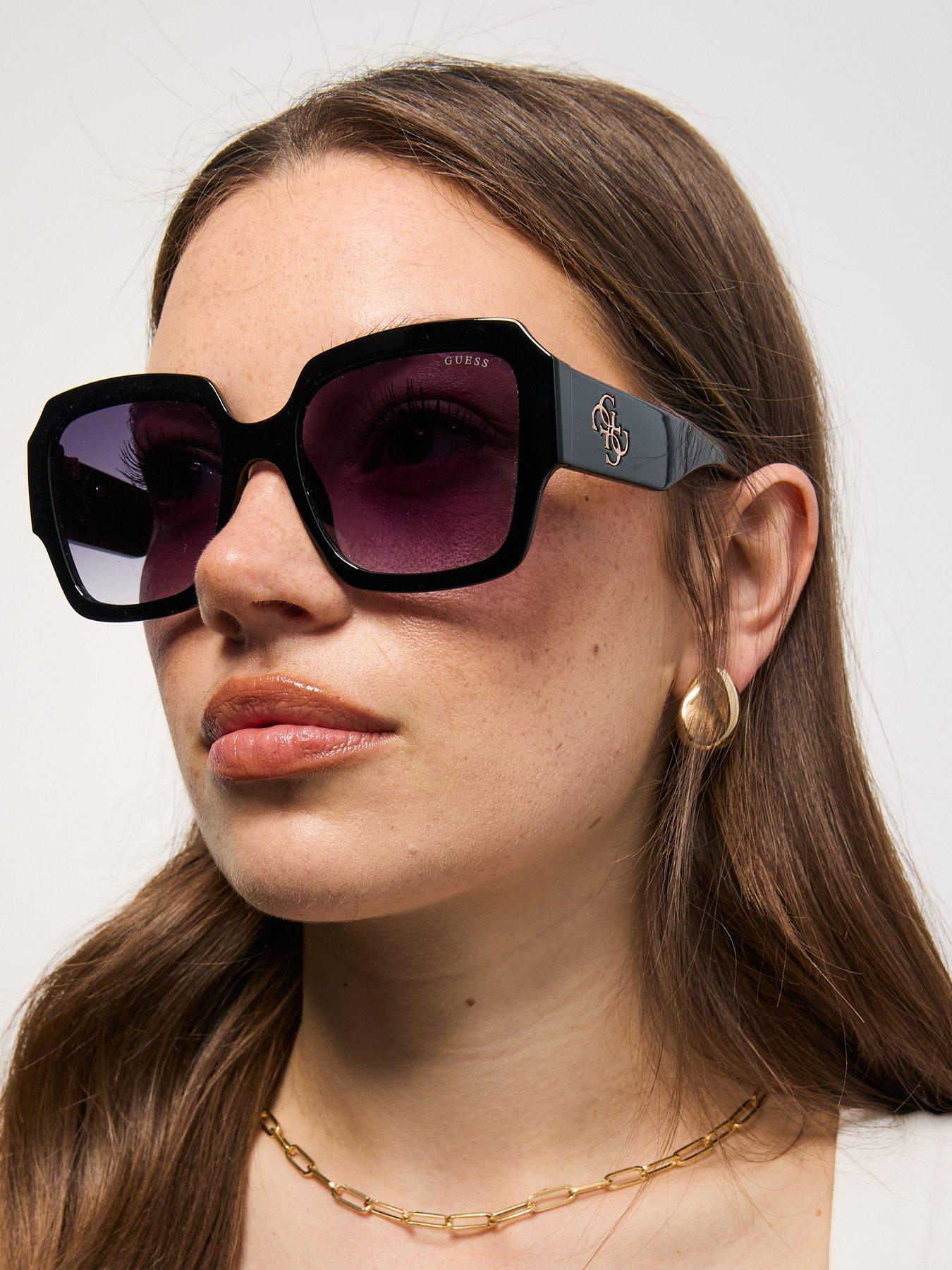 Image 6 of 6 of Guess Square Large Logo Sunglasses - Shiny Black