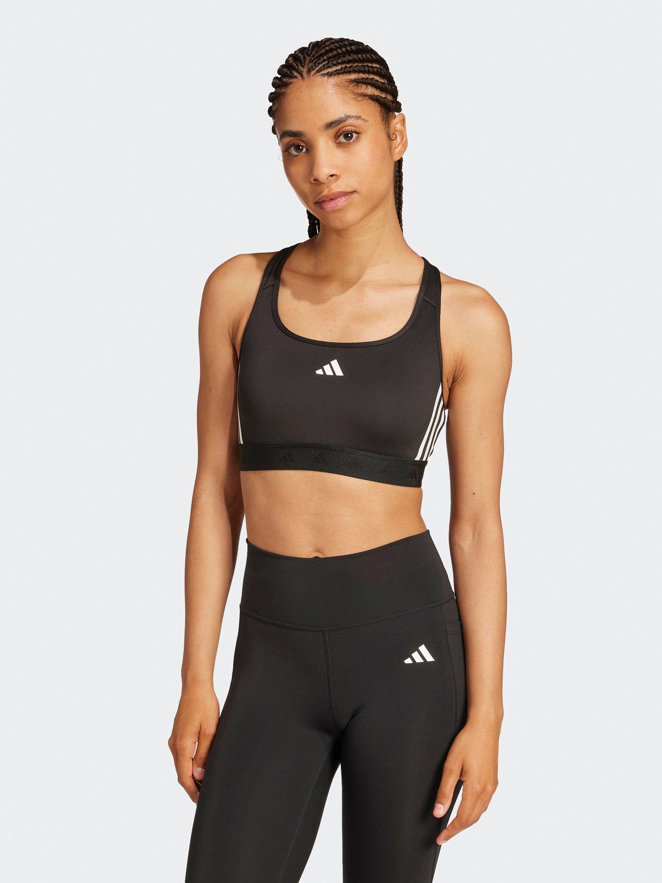 adidas Womens Training Hyperglam Mid Support Sports Bra, Black/White, Size Xs, Women
