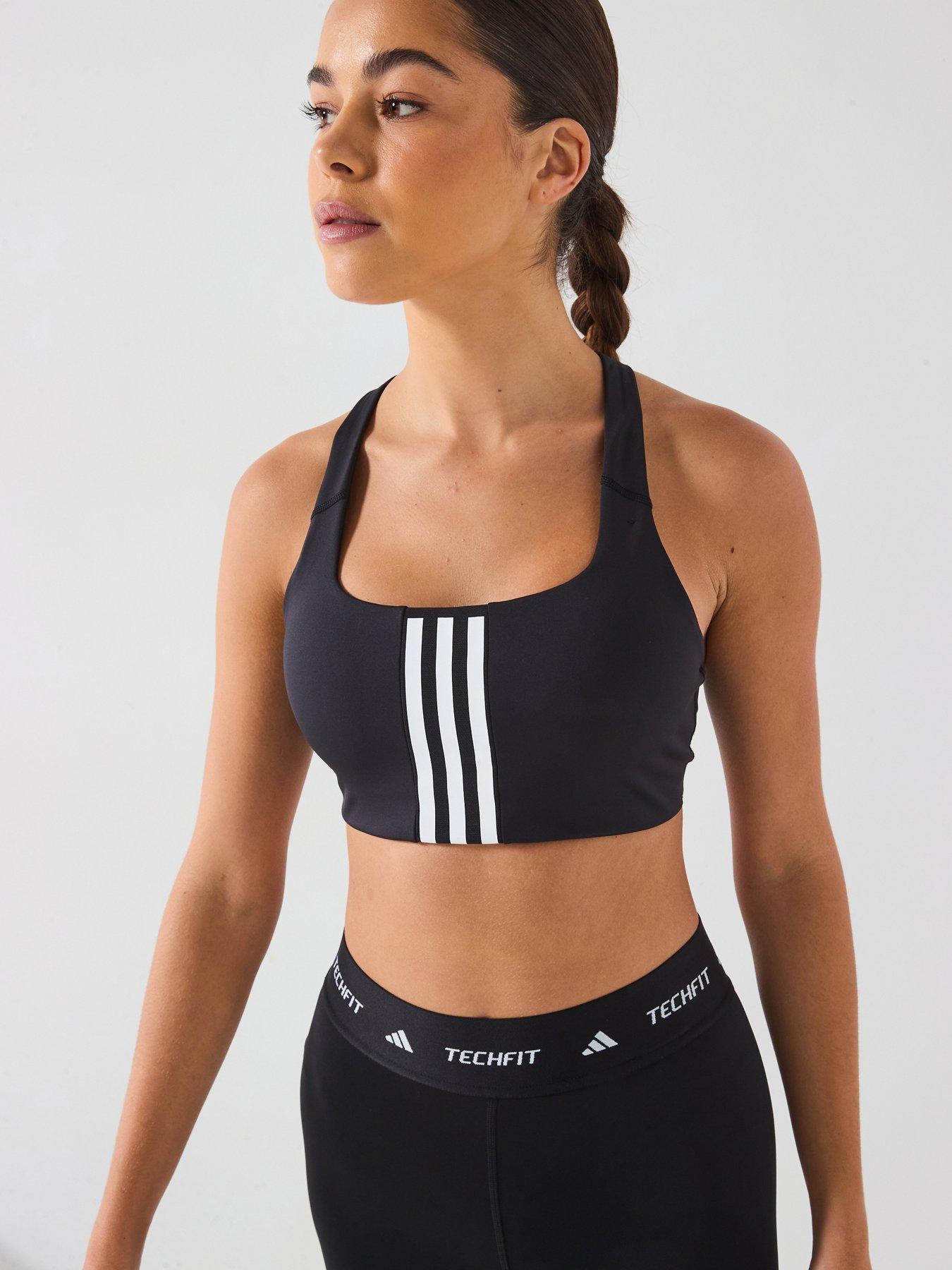 undefined Womens Training 3 Stripe Midi Support Sports Bra - Black
