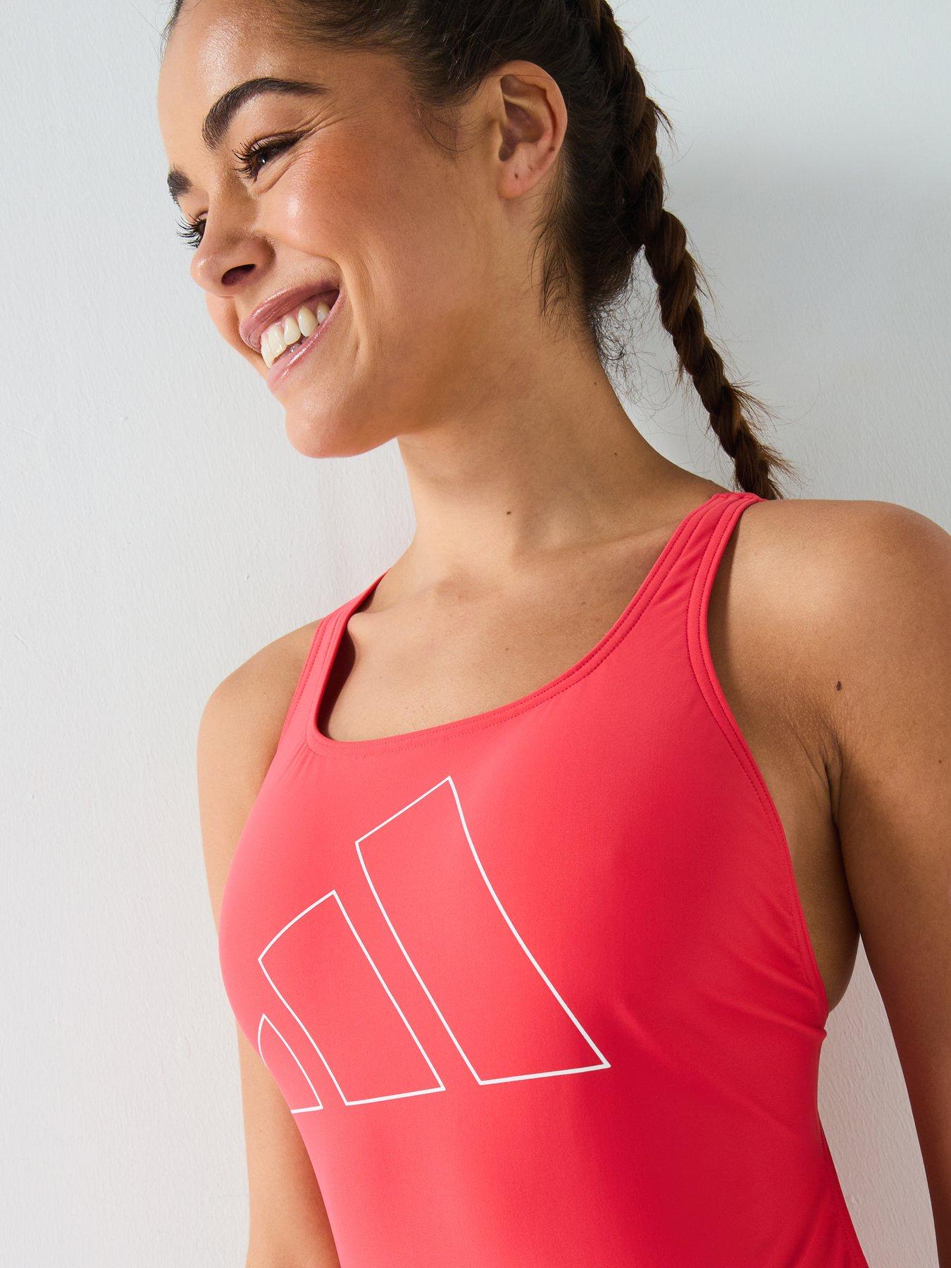 Image 4 of 6 of adidas Womens Big Bar Logo Swimsuit - Red