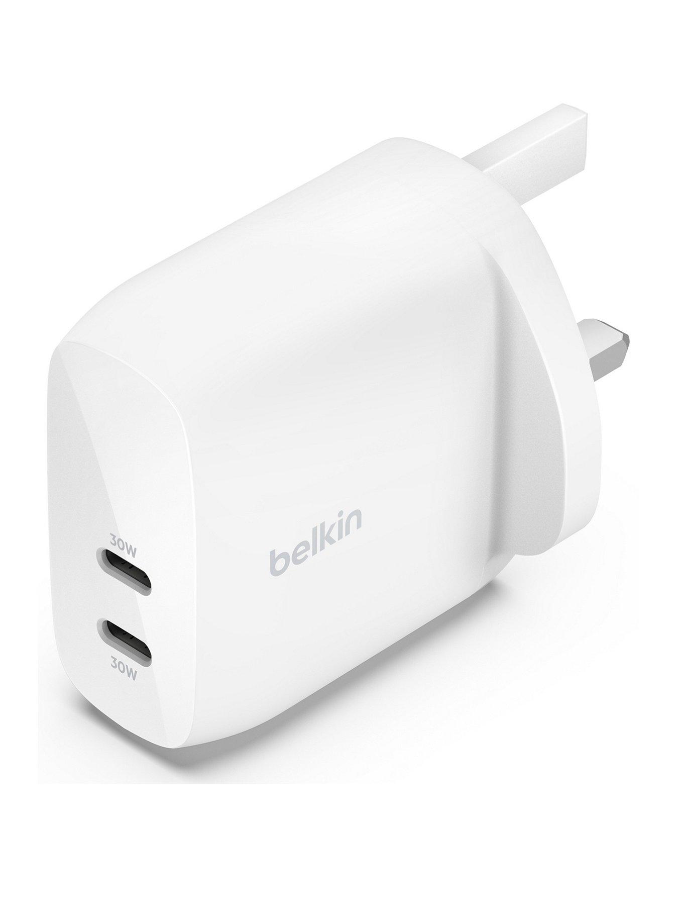 Image 1 of 6 of Belkin 60W USB-C Dual Port Mains Charger - White