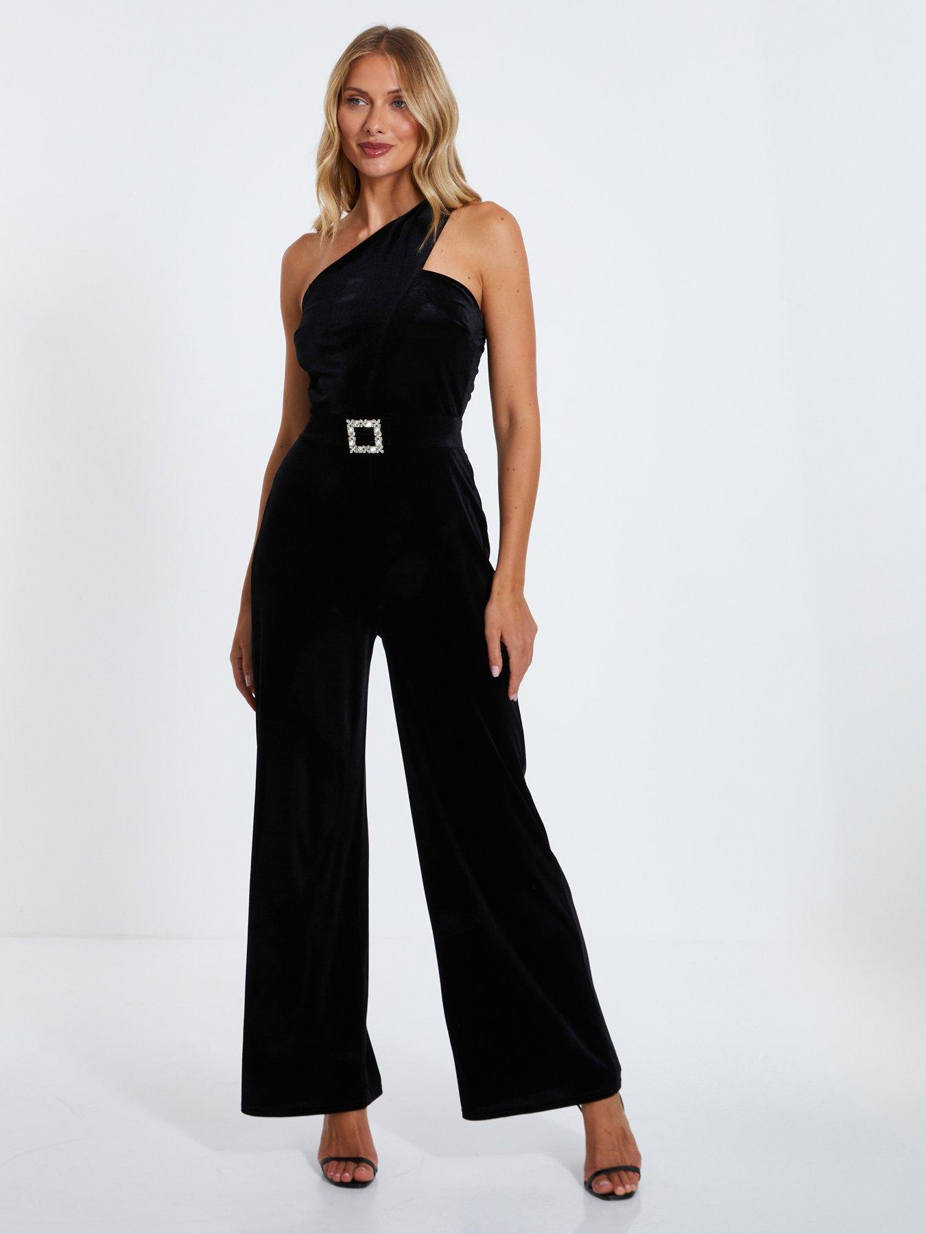 Quiz Black Velvet Asymmetric Jumpsuit Very