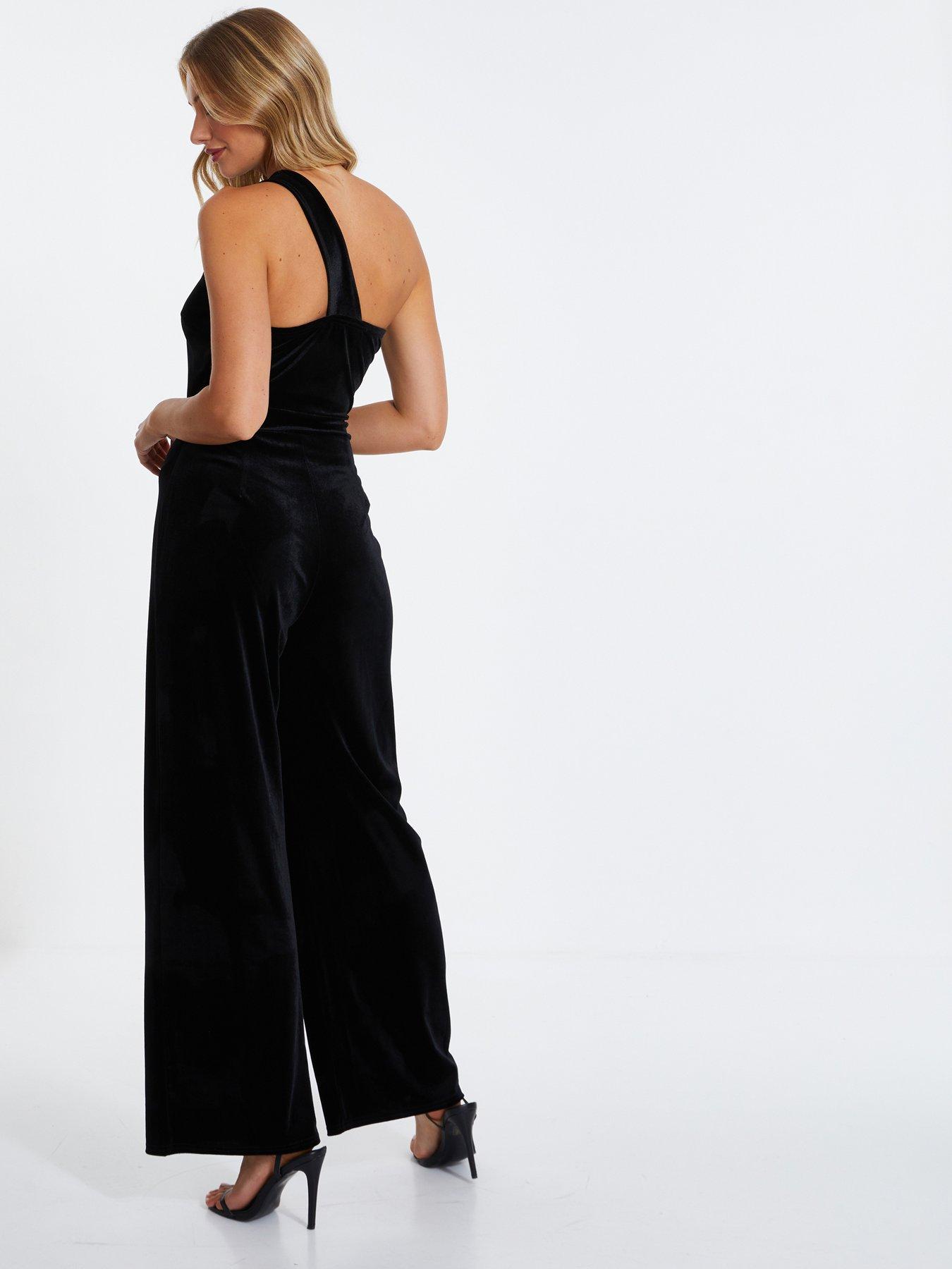Image 2 of 6 of Quiz Black Velvet Asymmetric Jumpsuit