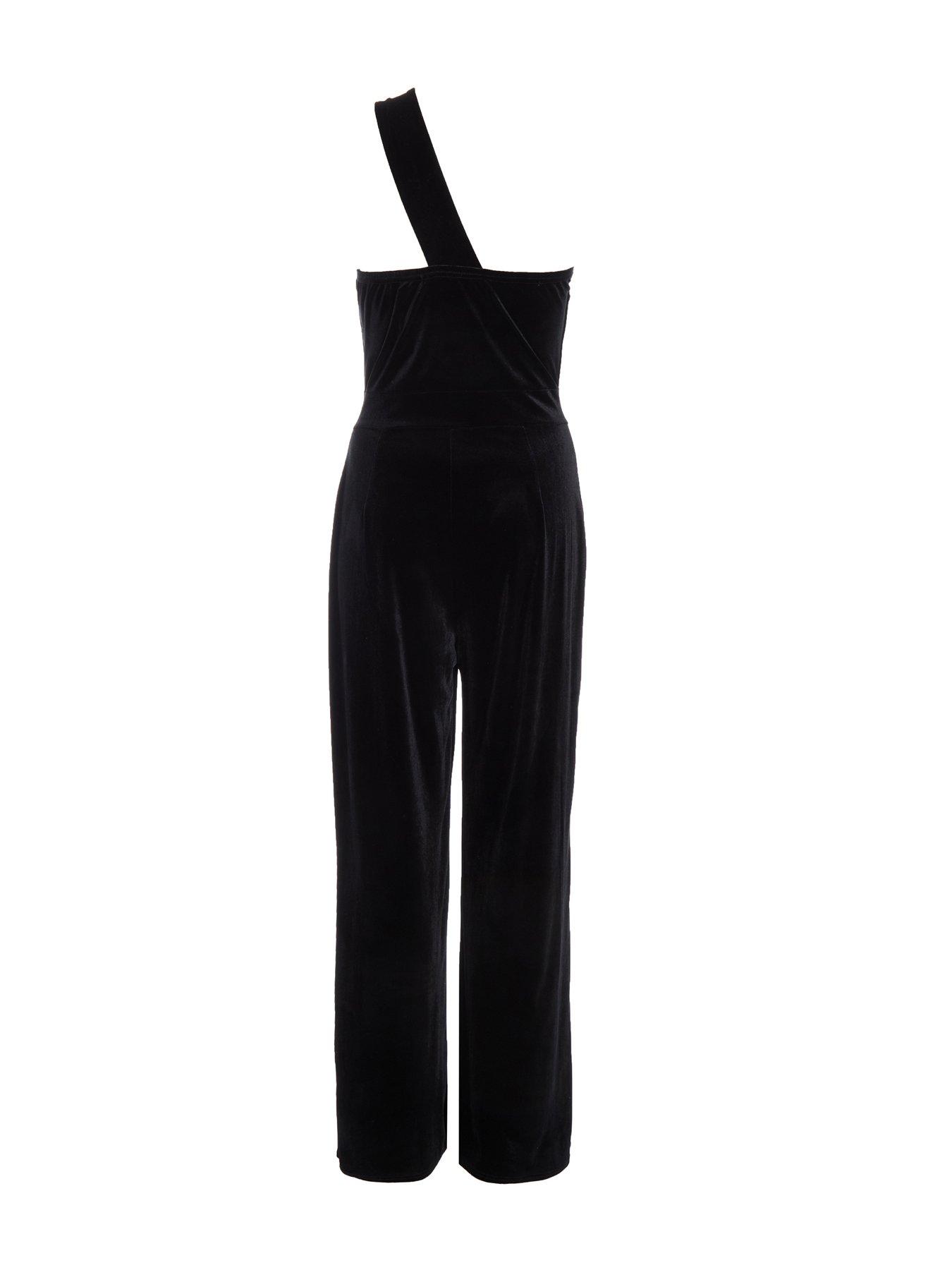 Image 5 of 6 of Quiz Black Velvet Asymmetric Jumpsuit