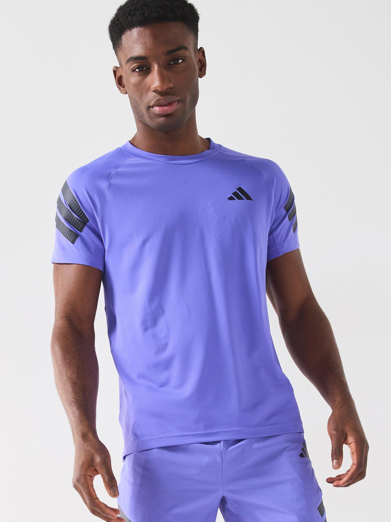 adidas Mens Training Gym+ 3 Stripe T-Shirt - Blue