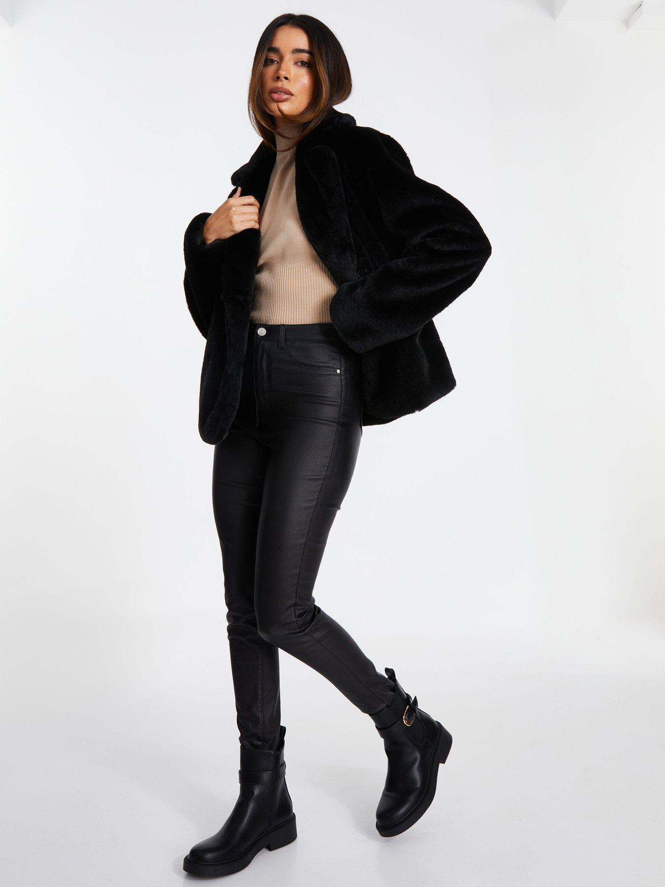 Image 3 of 6 of Quiz Black Faux Fur Jacket