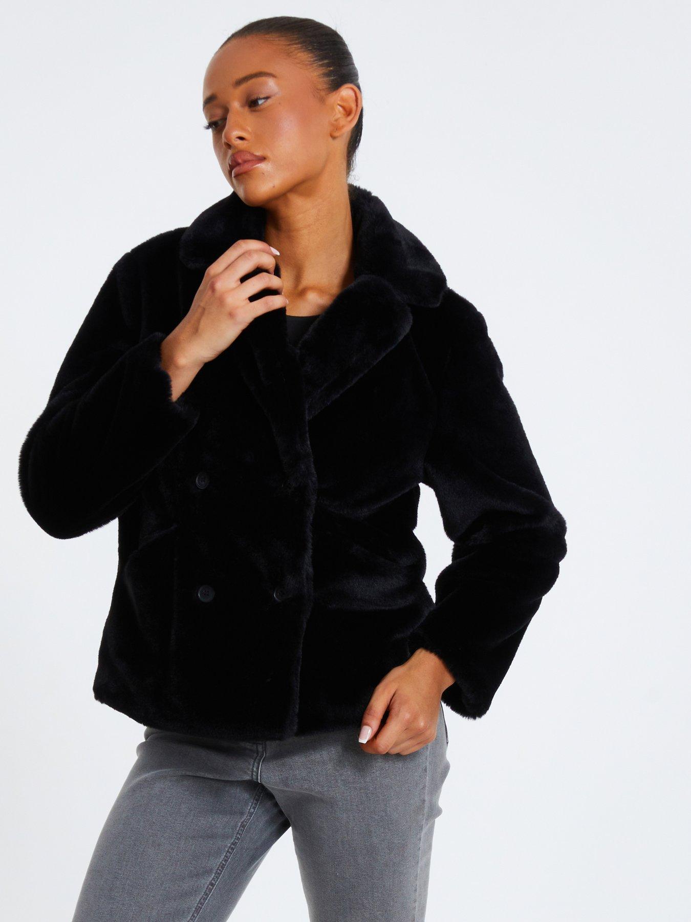 Quiz Petite Black Faux Fur Jacket Very