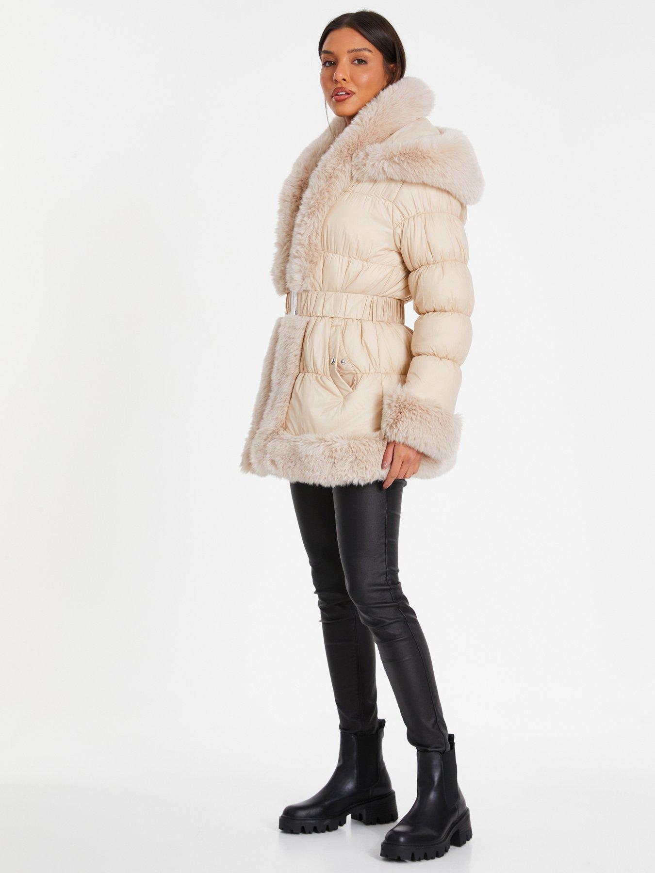 Fur Trim Padded Cream Faux Fur Padded Jacket Trim Quilted Quilted
