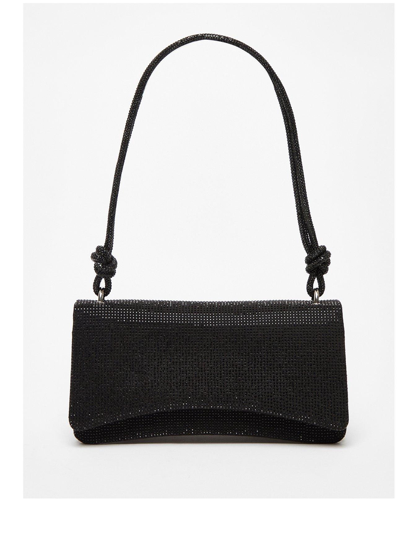 Quiz Black Diamante Shoulder Bag Very