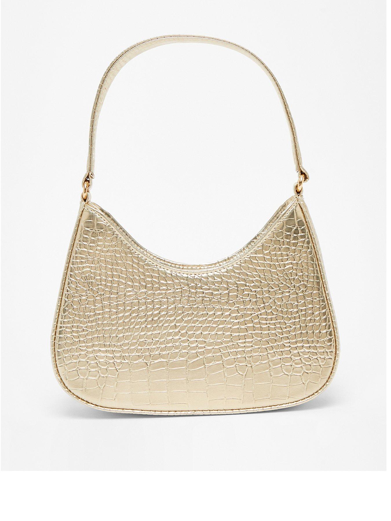 Quiz Gold Faux Leather Croc Shoulder Bag Very