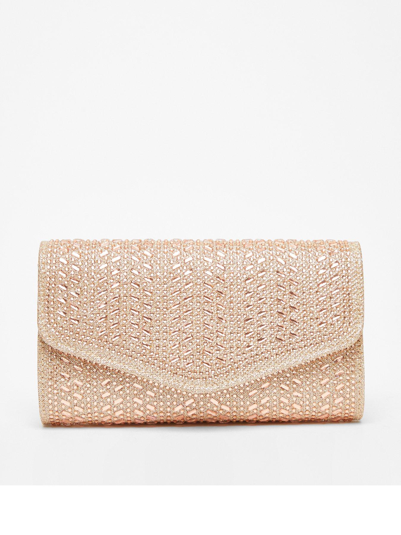 Quiz Rose Gold Embellished Bag Very