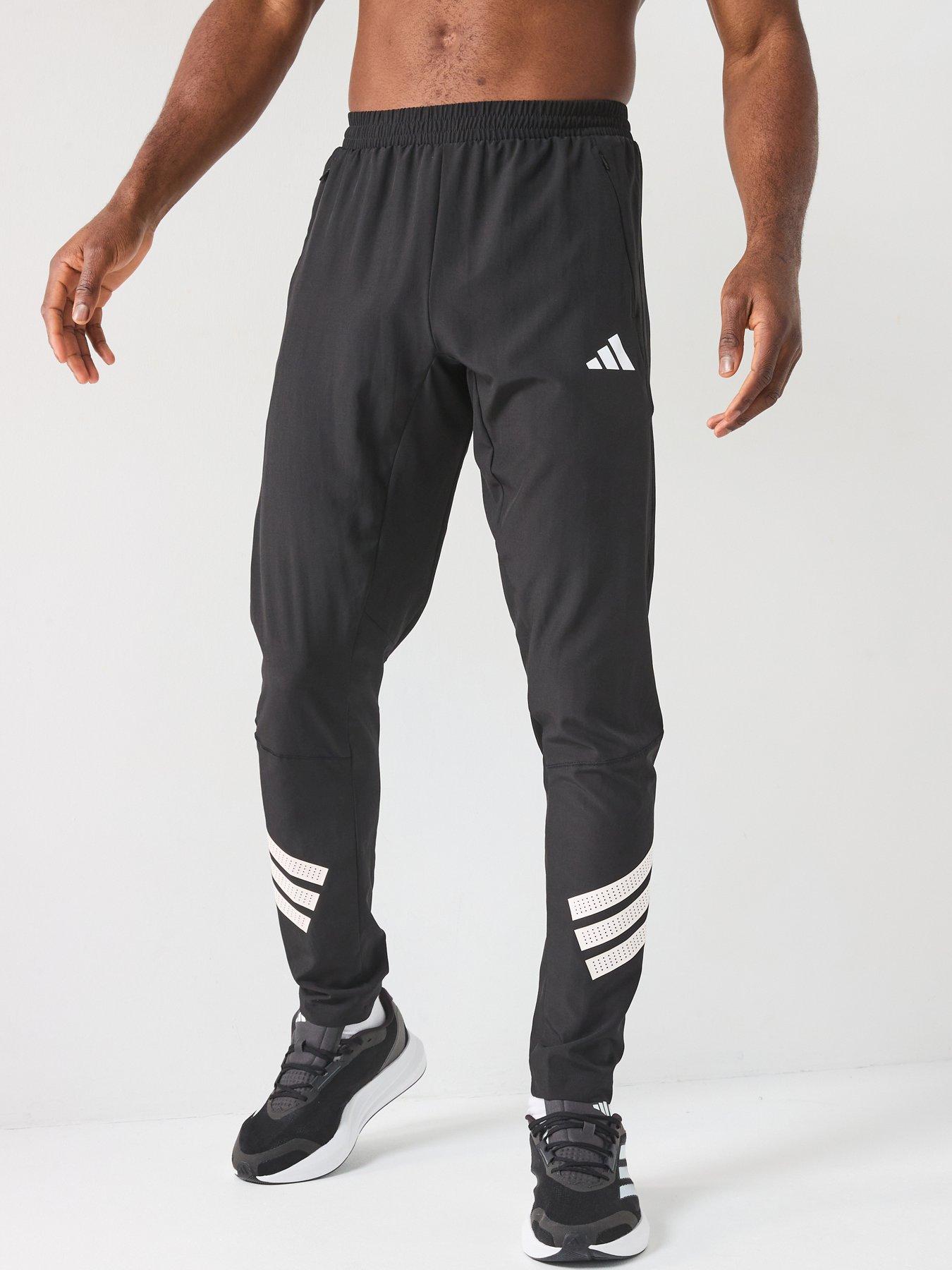 adidas Mens Training Gym+ 3 Stripe Woven Pants - Black/White