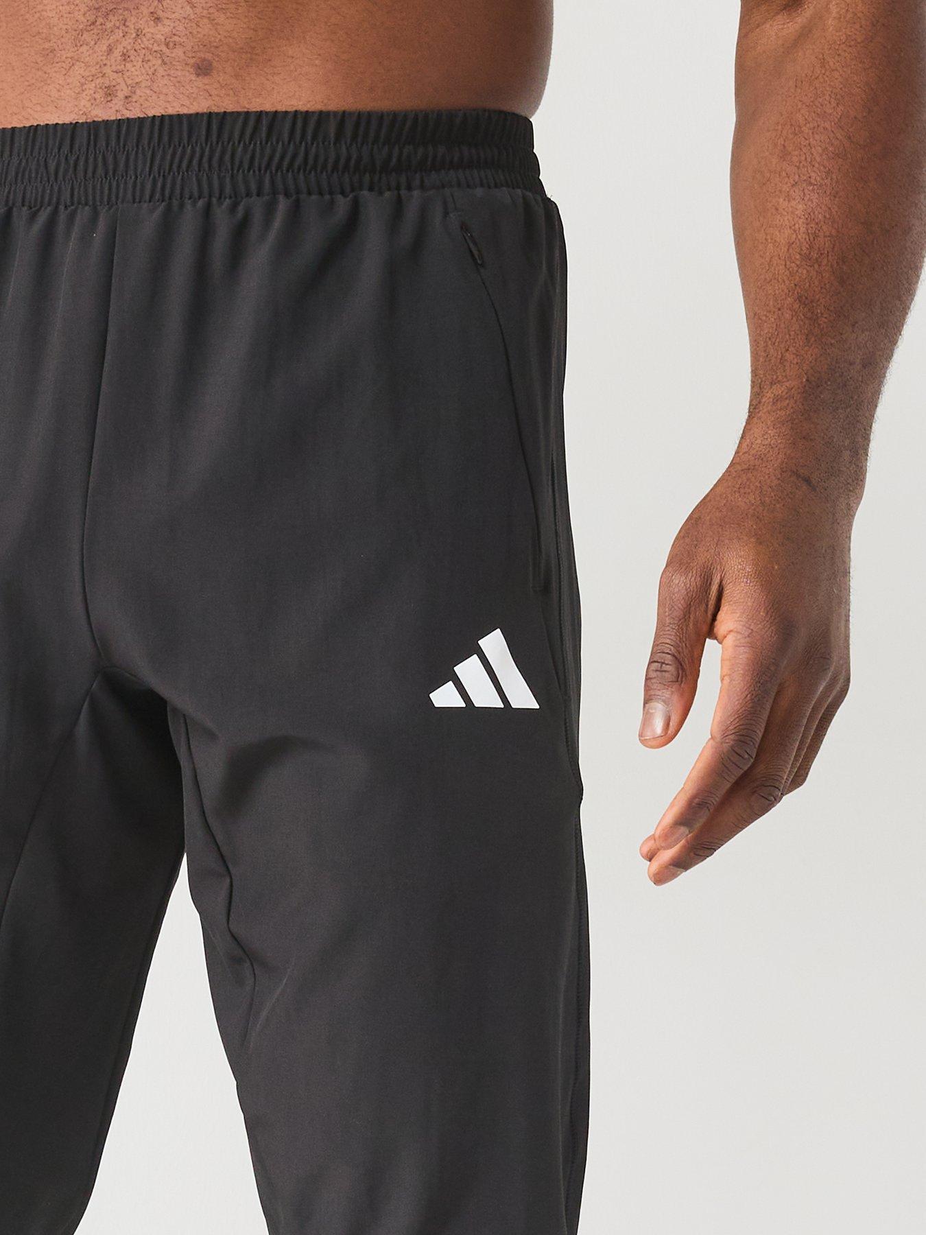 Image 4 of 6 of adidas Mens Training Gym+ 3 Stripe Woven Pants - Black/White