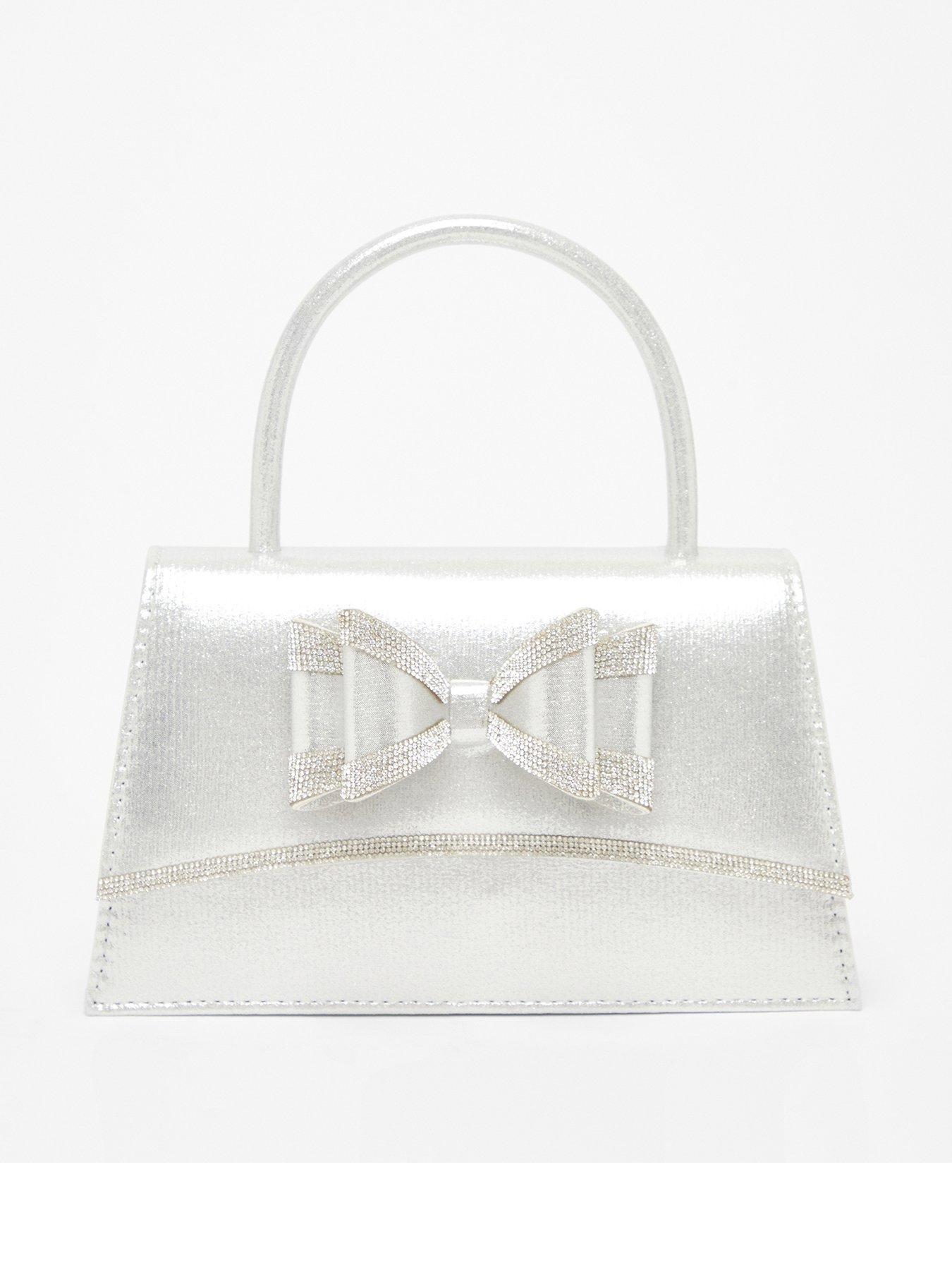 Image 1 of 4 of Quiz Silver Satin Double Bow Bag