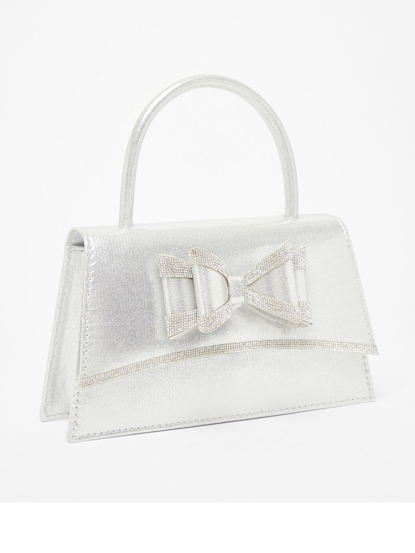 Image 2 of 4 of Quiz Silver Satin Double Bow Bag
