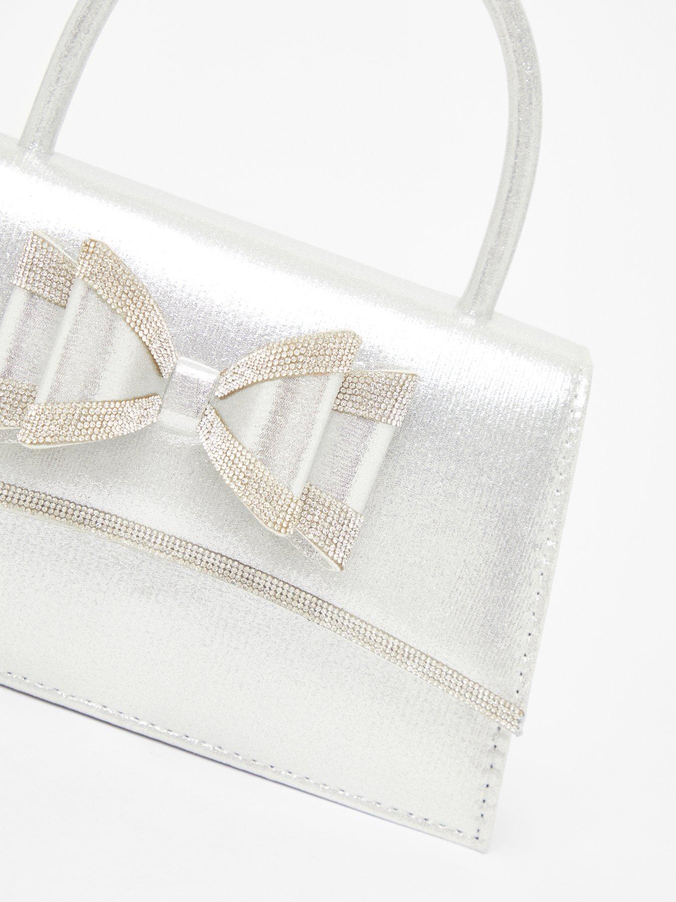 Image 3 of 4 of Quiz Silver Satin Double Bow Bag