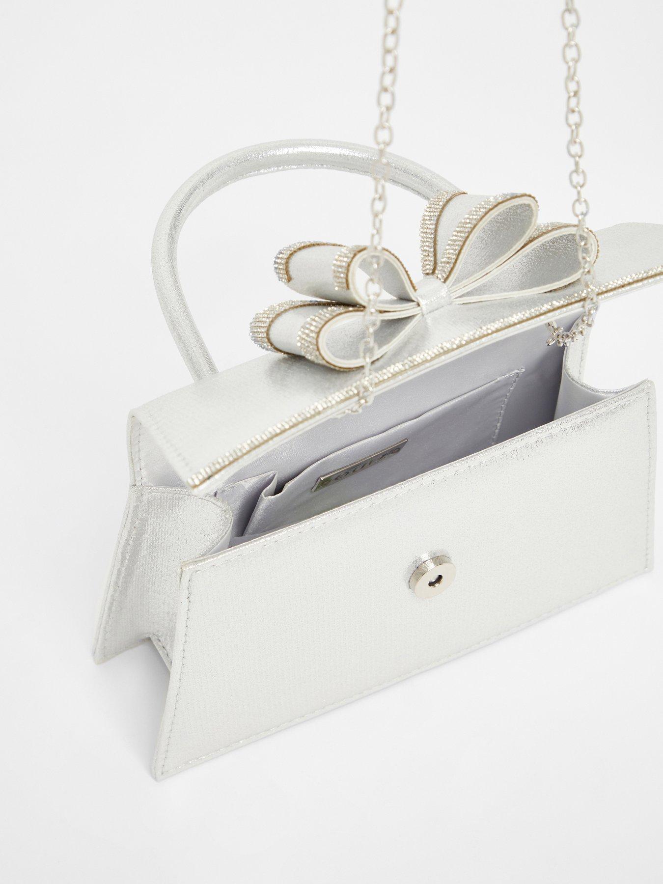 Image 4 of 4 of Quiz Silver Satin Double Bow Bag