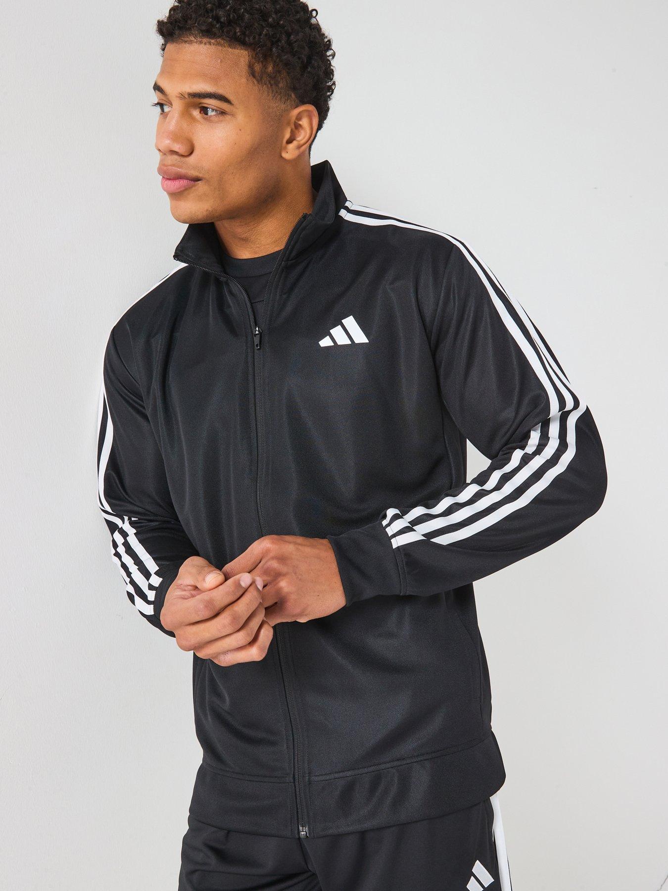adidas Mens Train Essentials 3 Stripe Tracksuit Top - Black