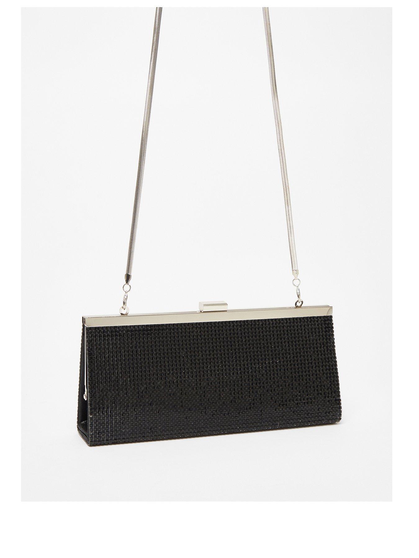 Quiz Black Diamante Clutch Bag Very