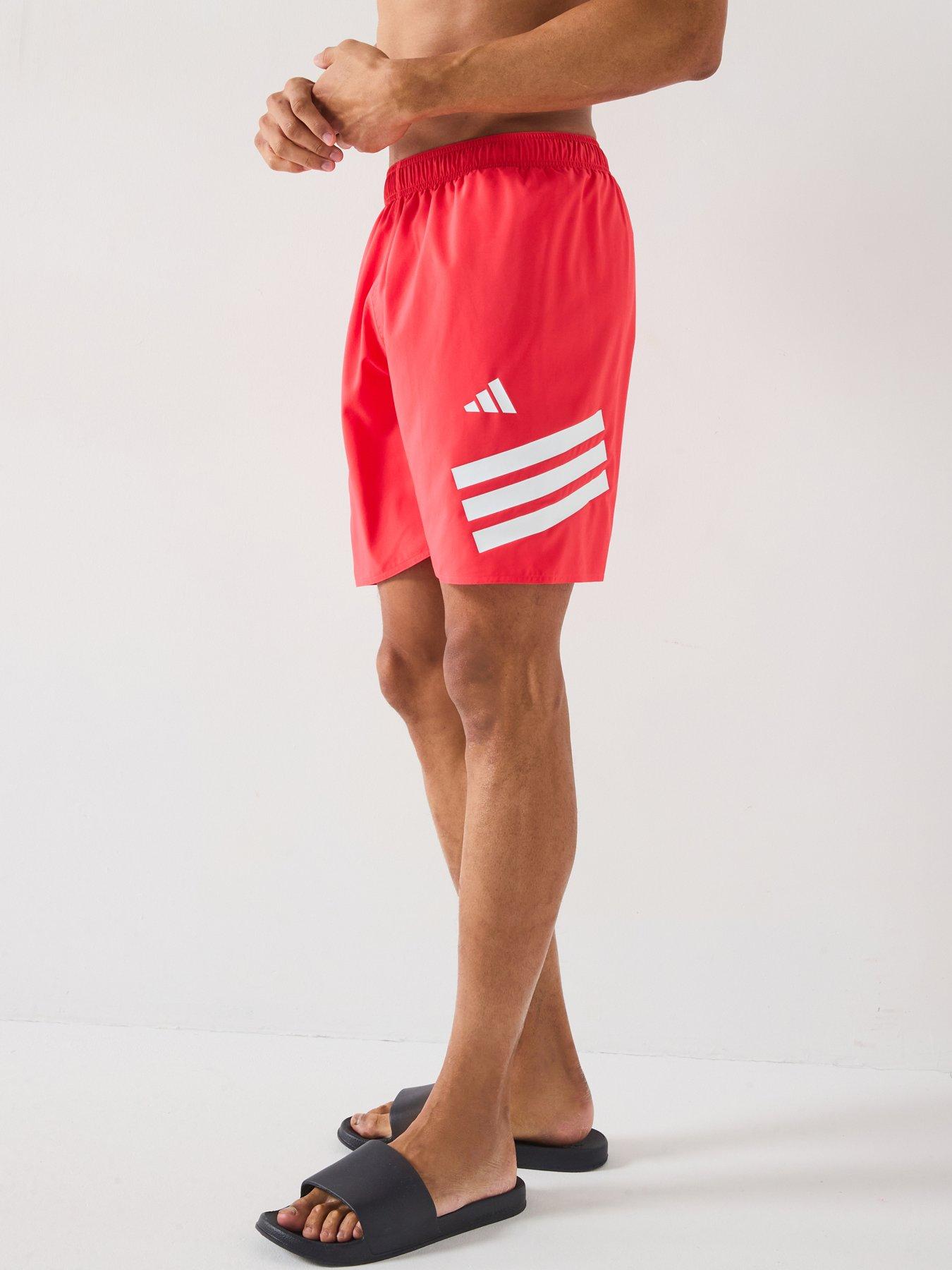 undefined Mens Icon 3 Stripe 8in Swim Shorts - Semi Lucid Red/White