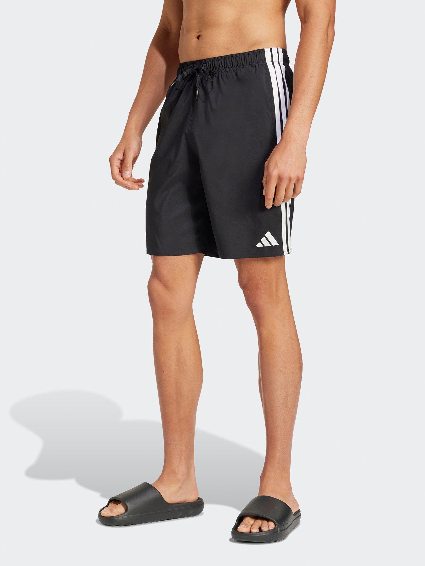 undefined Mens 3 Stripe 8in Swim Shorts - Black/White