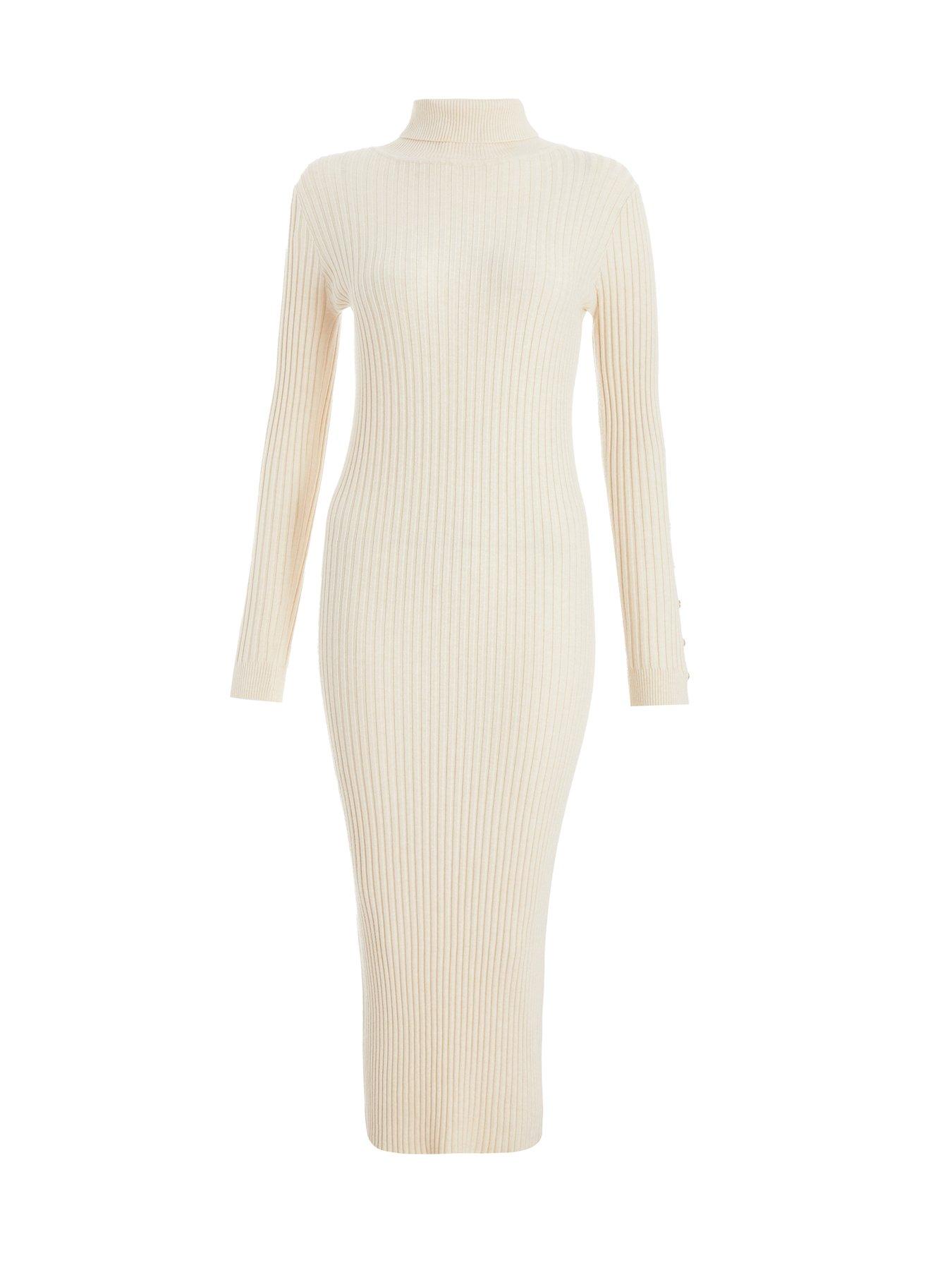 Image 5 of 6 of Quiz Cream Ribbed Knit Jumper Dress