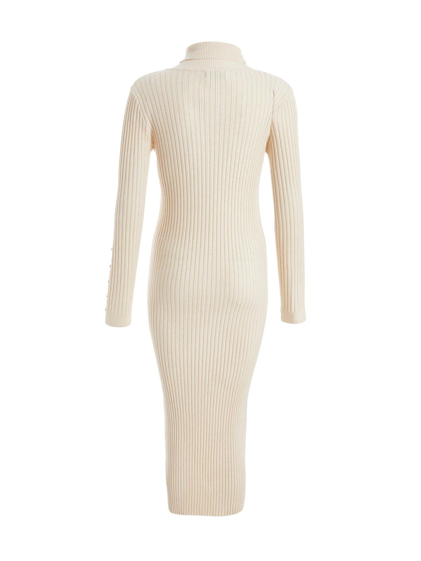 Image 6 of 6 of Quiz Cream Ribbed Knit Jumper Dress