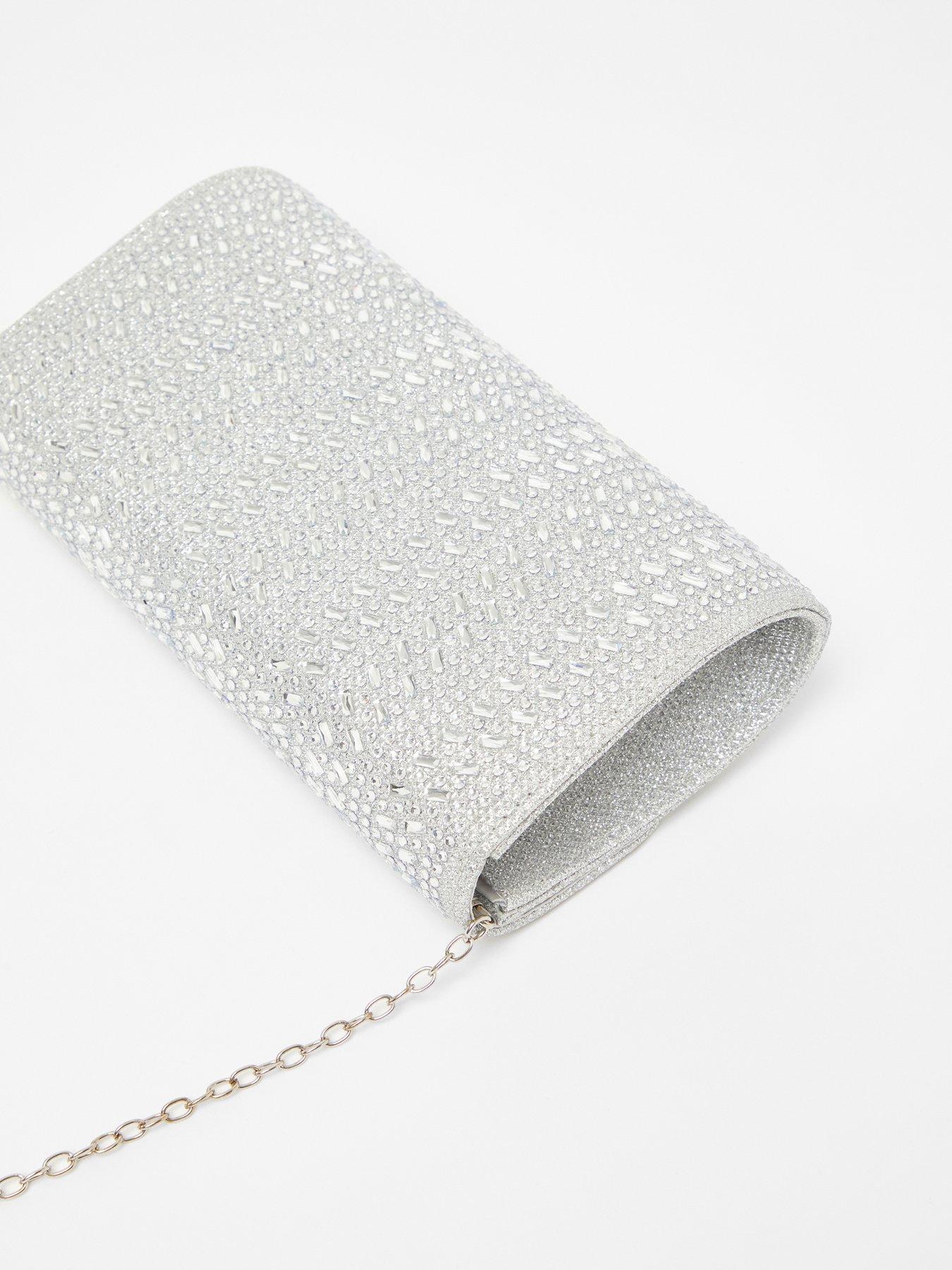 Quiz Silver Diamante Envelope Clutch Bag Very