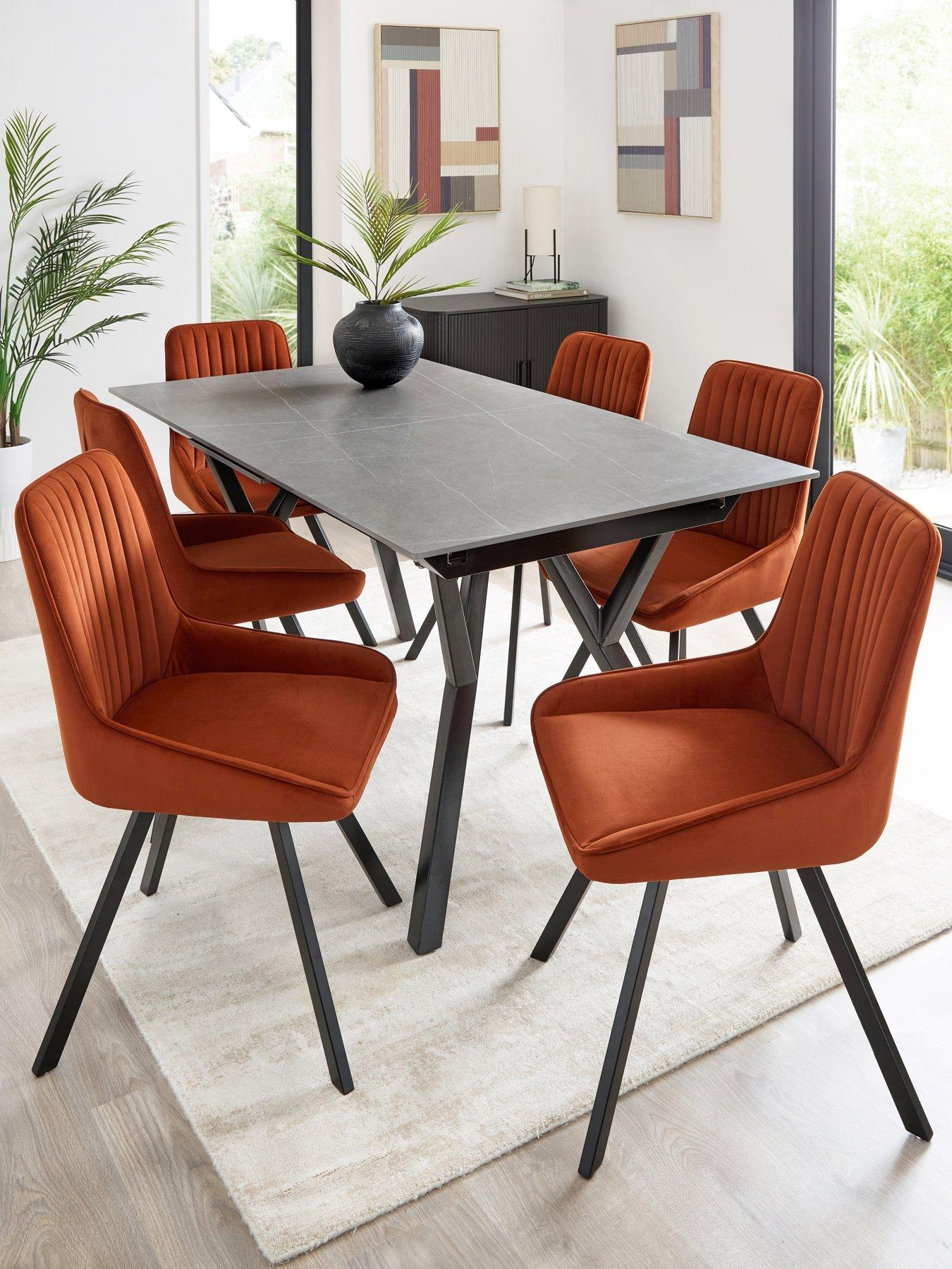 Very Home Corbin 160-200 cm Extending Black Dining Table + 6 Marlow Rust Dining Chairs