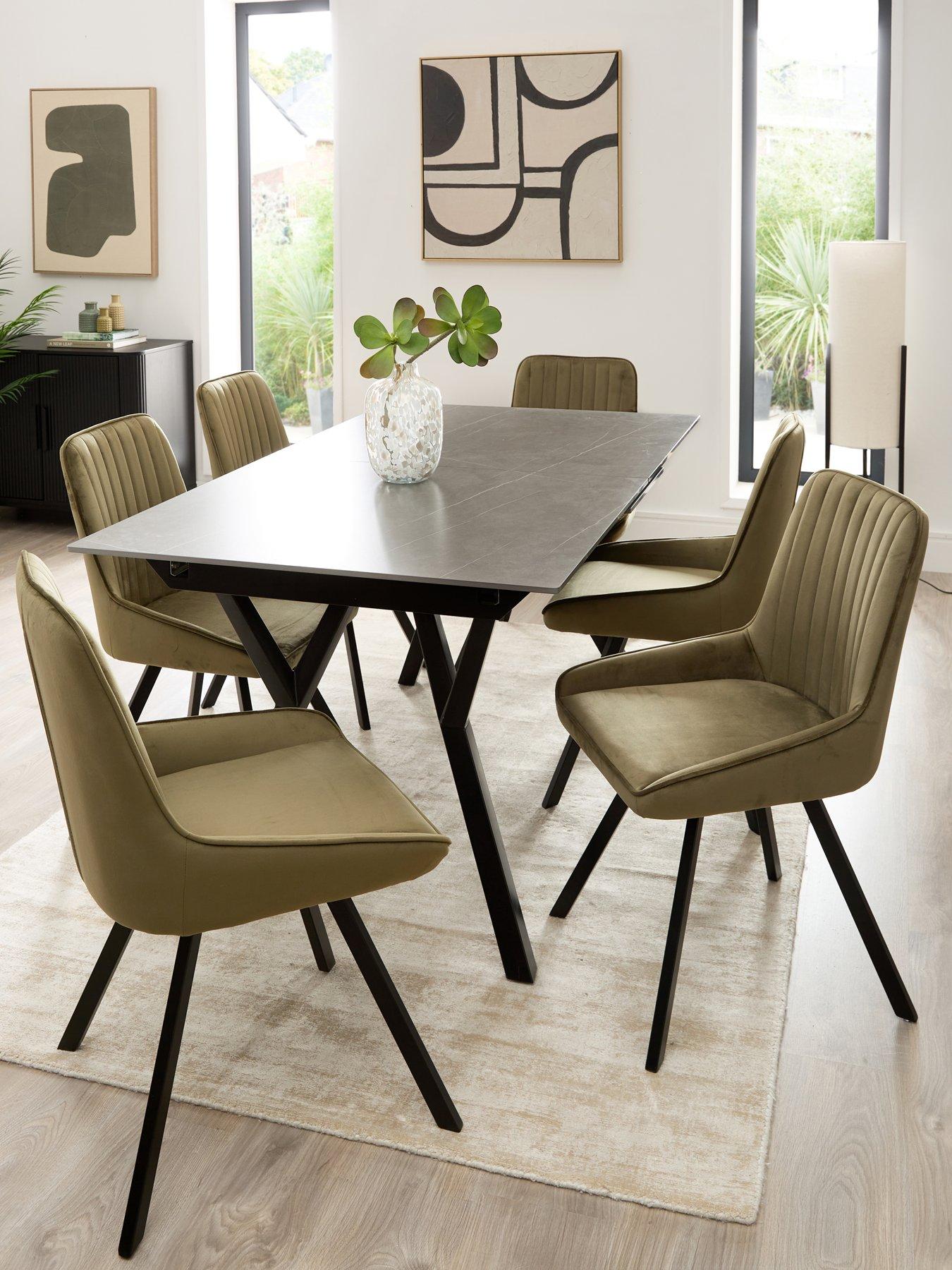 undefined Corbin 160-200 cm Extending Black Dining Table + 6 Marlow Moss Green Dining Chairs - FSC® Certified