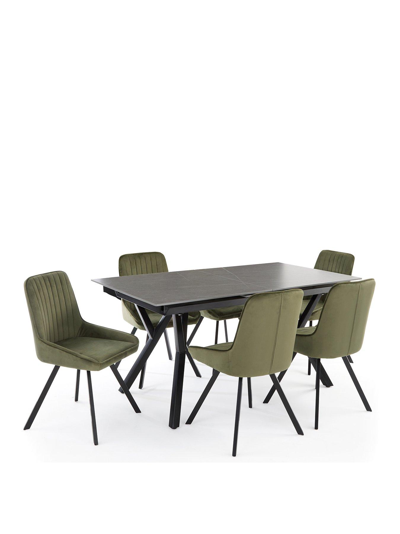 Image 2 of 7 of The Very Collection Corbin 160-200&nbsp;cm Extending Black&nbsp;Dining Table + 6 Marlow Moss Green Dining Chairs