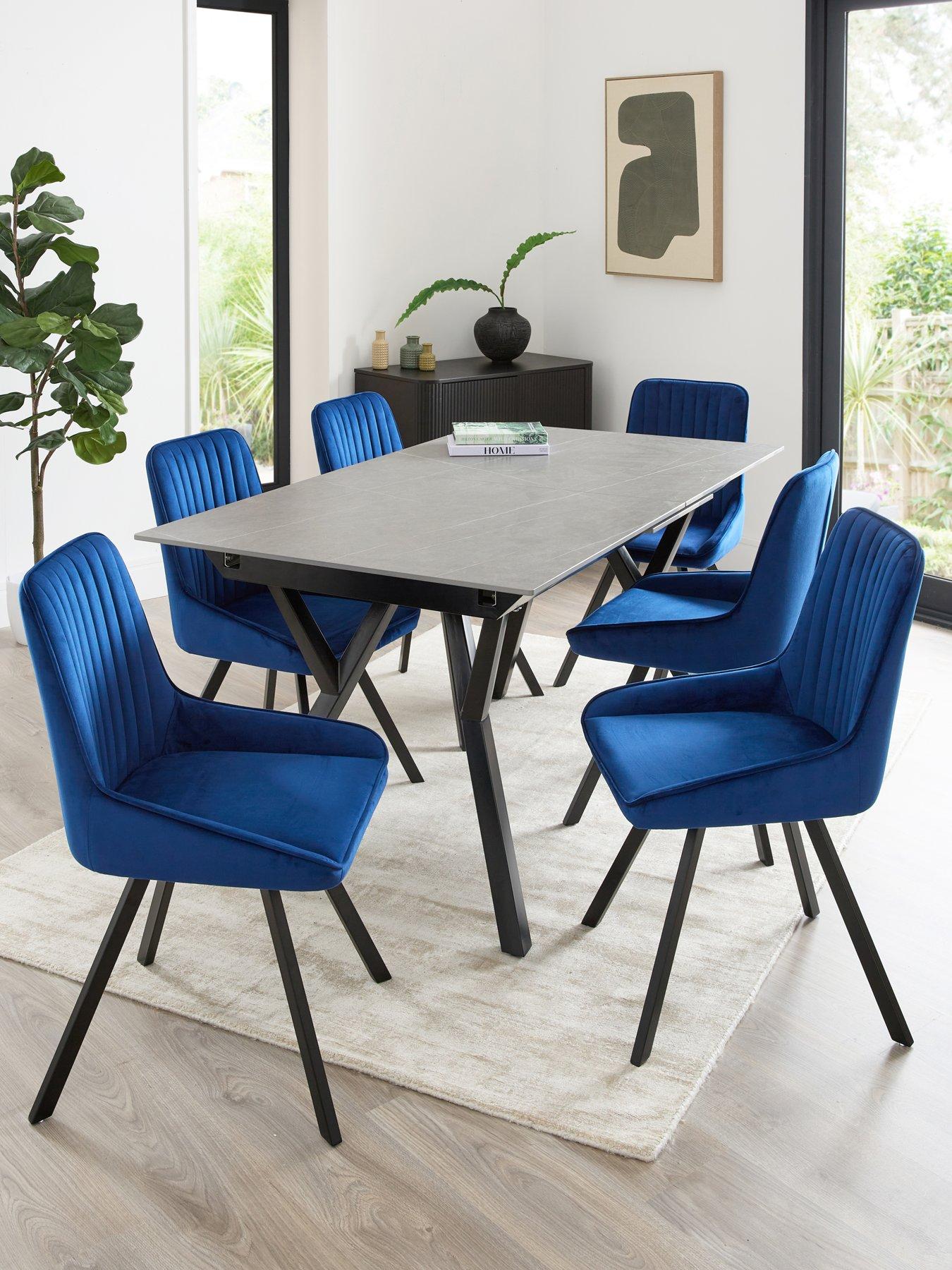 undefined Corbin 160-200 cm Extending Black Dining Table + 6 Marlow Navy Blue Dining Chairs - FSC® Certified