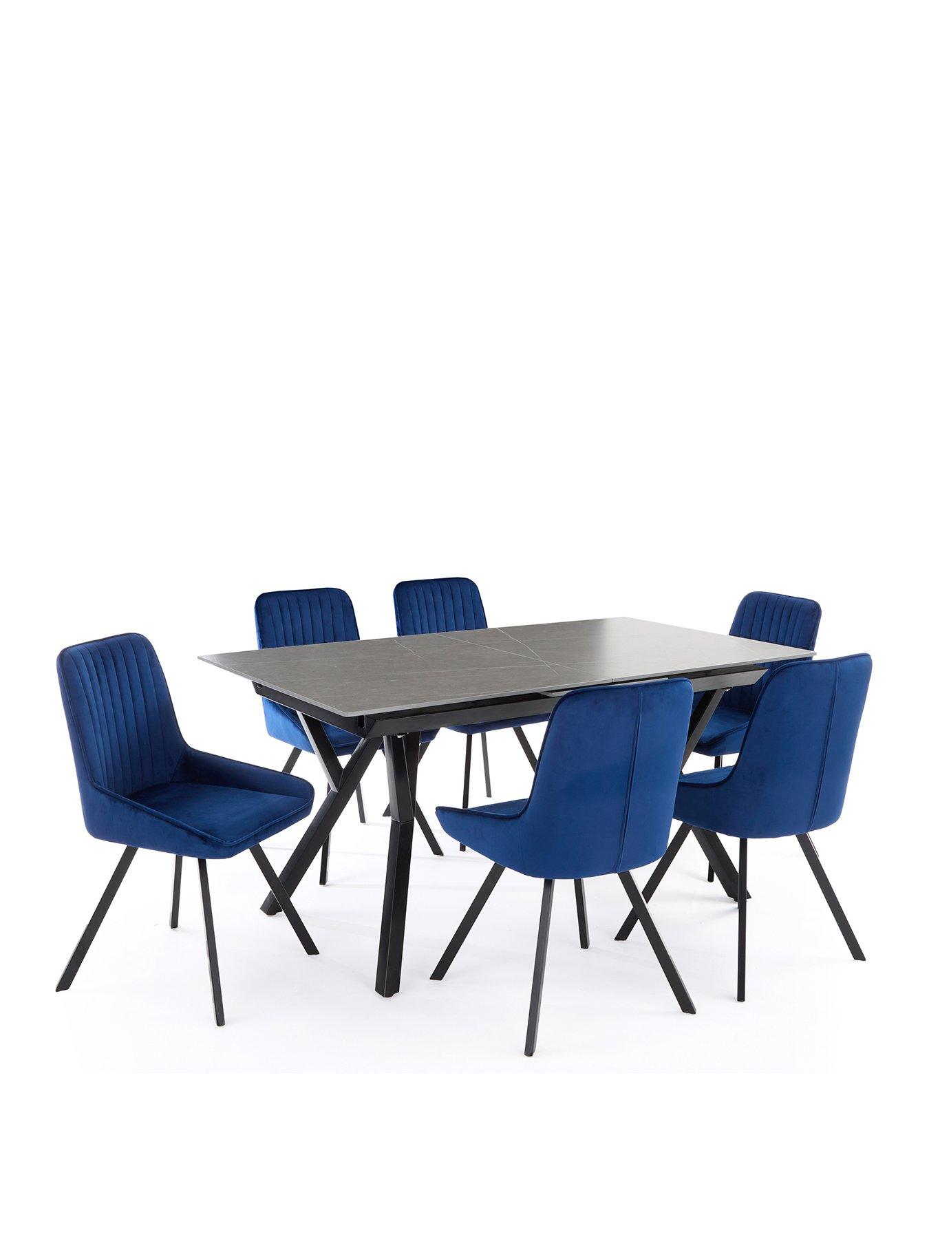 Image 2 of 7 of Very Home Corbin 160-200 cm Extending Black Dining Table + 6 Marlow Navy Blue Dining Chairs - FSC&reg; Certified